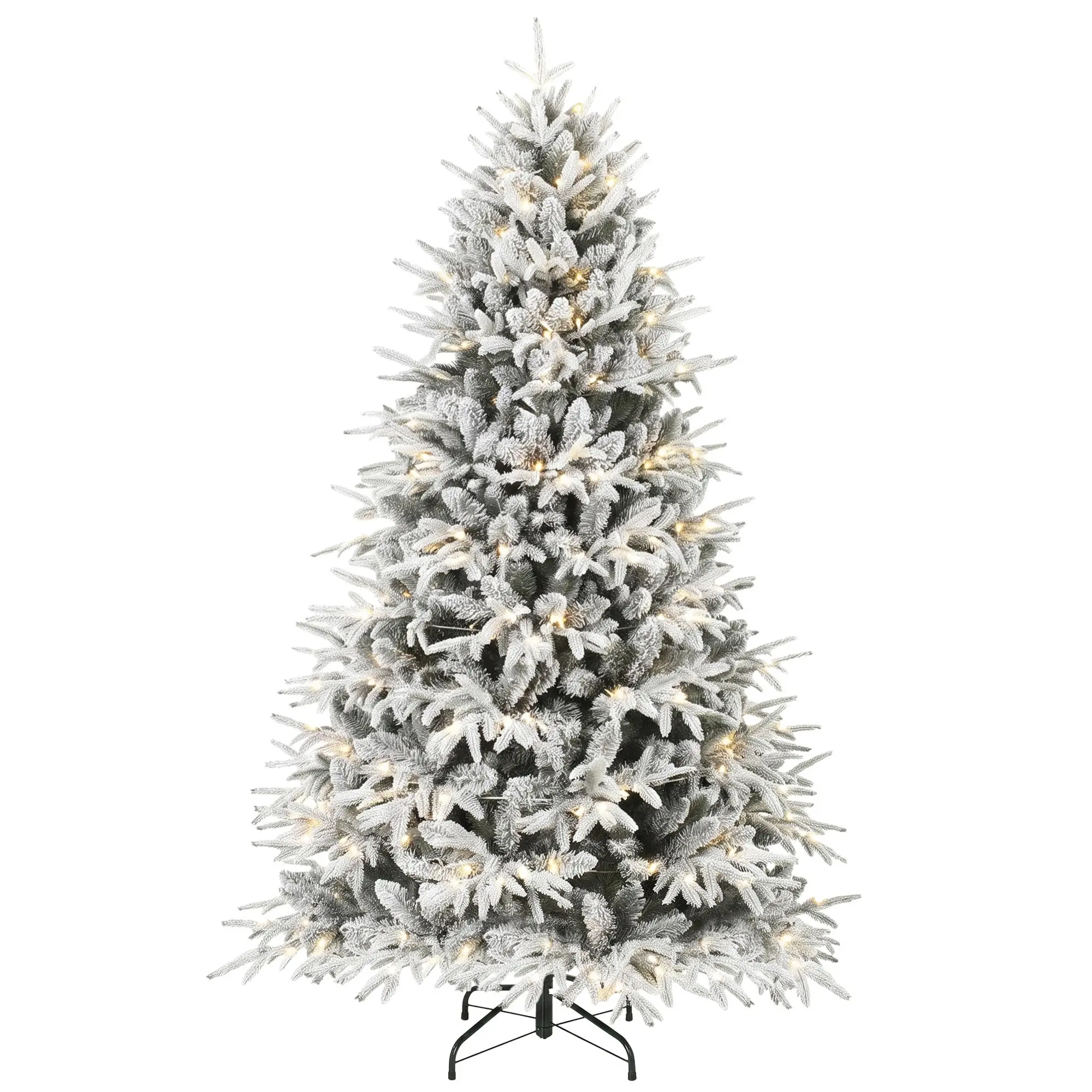 6ft Flocked Prelit Christmas Tree with 260 Warm LEDs, Hinged 2015 Tips, Green & White