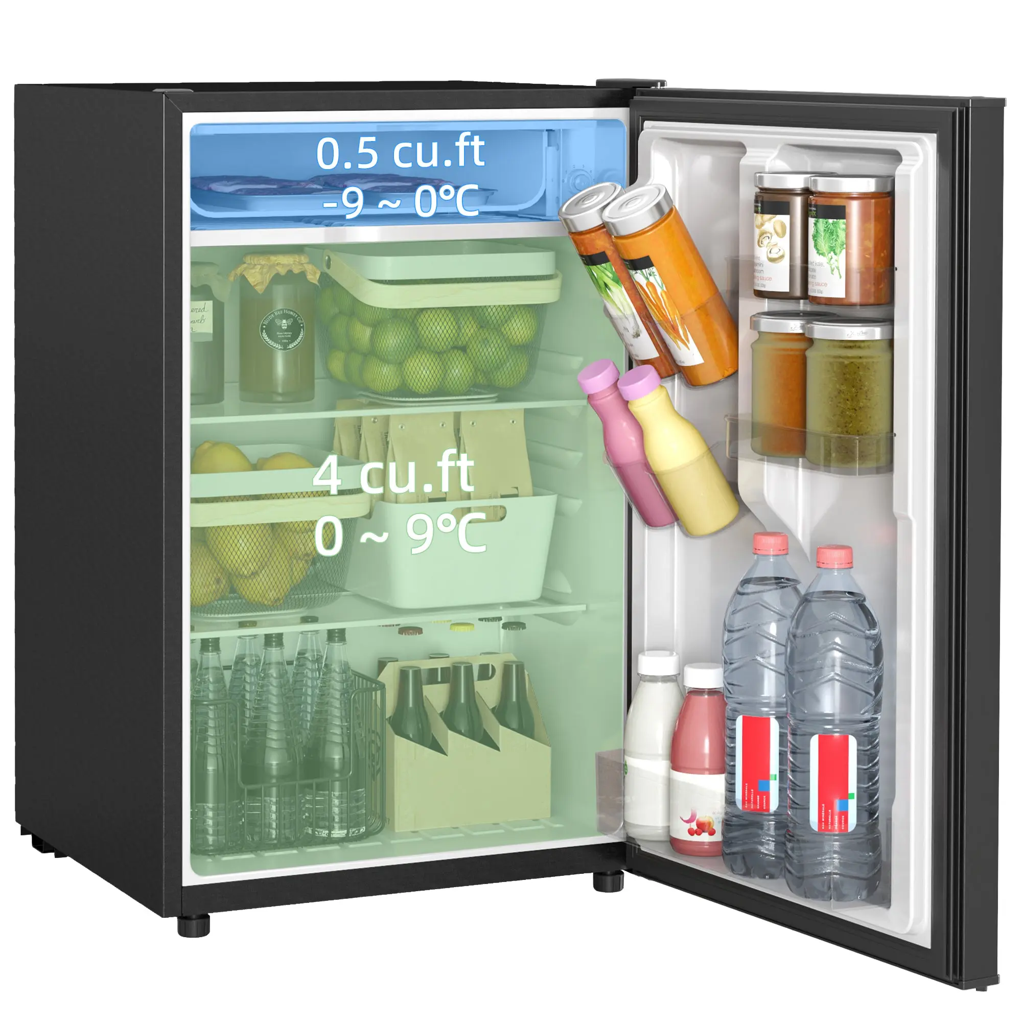 4.5 Cu.Ft Mini Fridge with Freezer, Wheels, Adjustable Thermostat & Reversible Door, Black