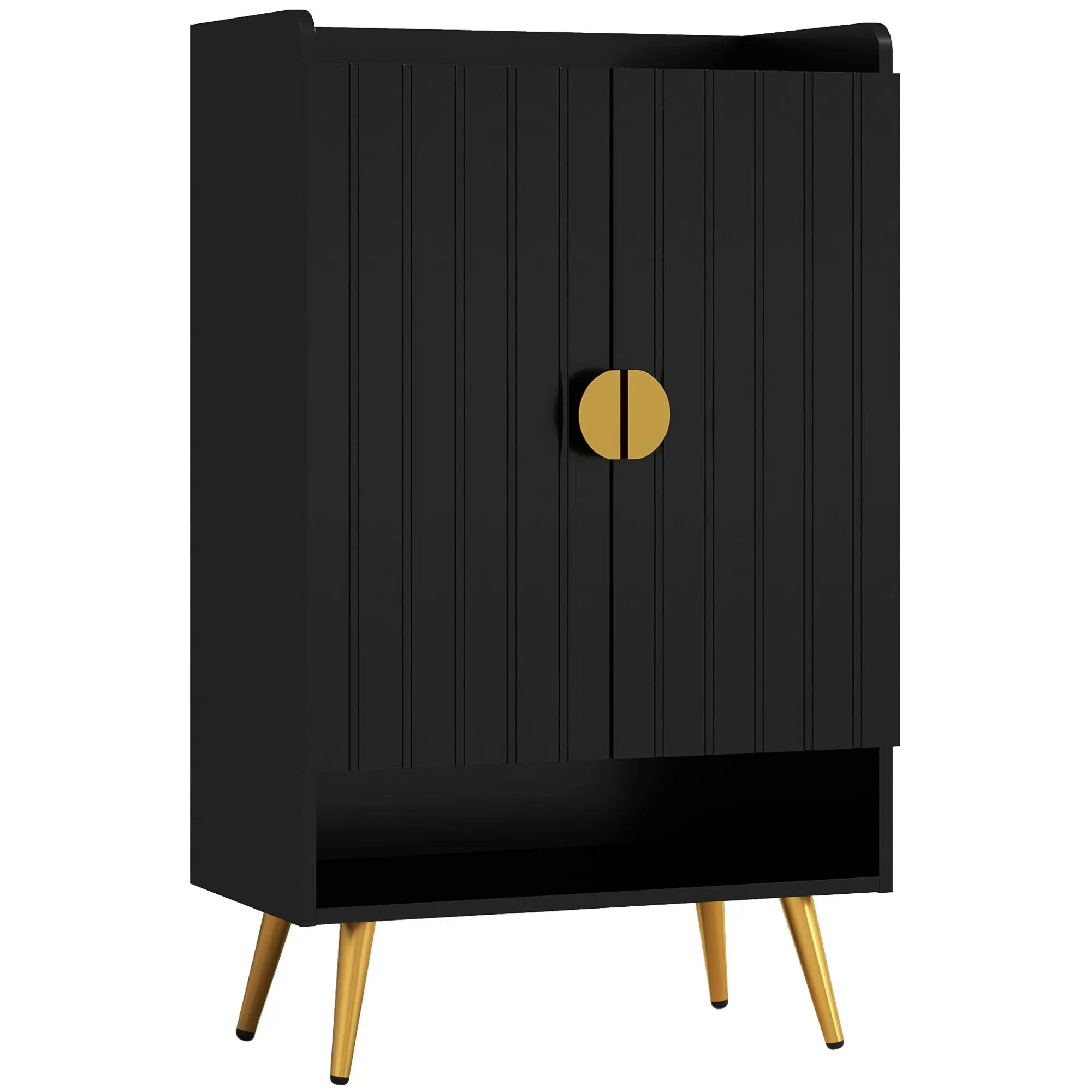 Narrow Shoe Cabinet with 2 Doors, Adjustable Shelves & Open Shelf for 15 Pairs, Black