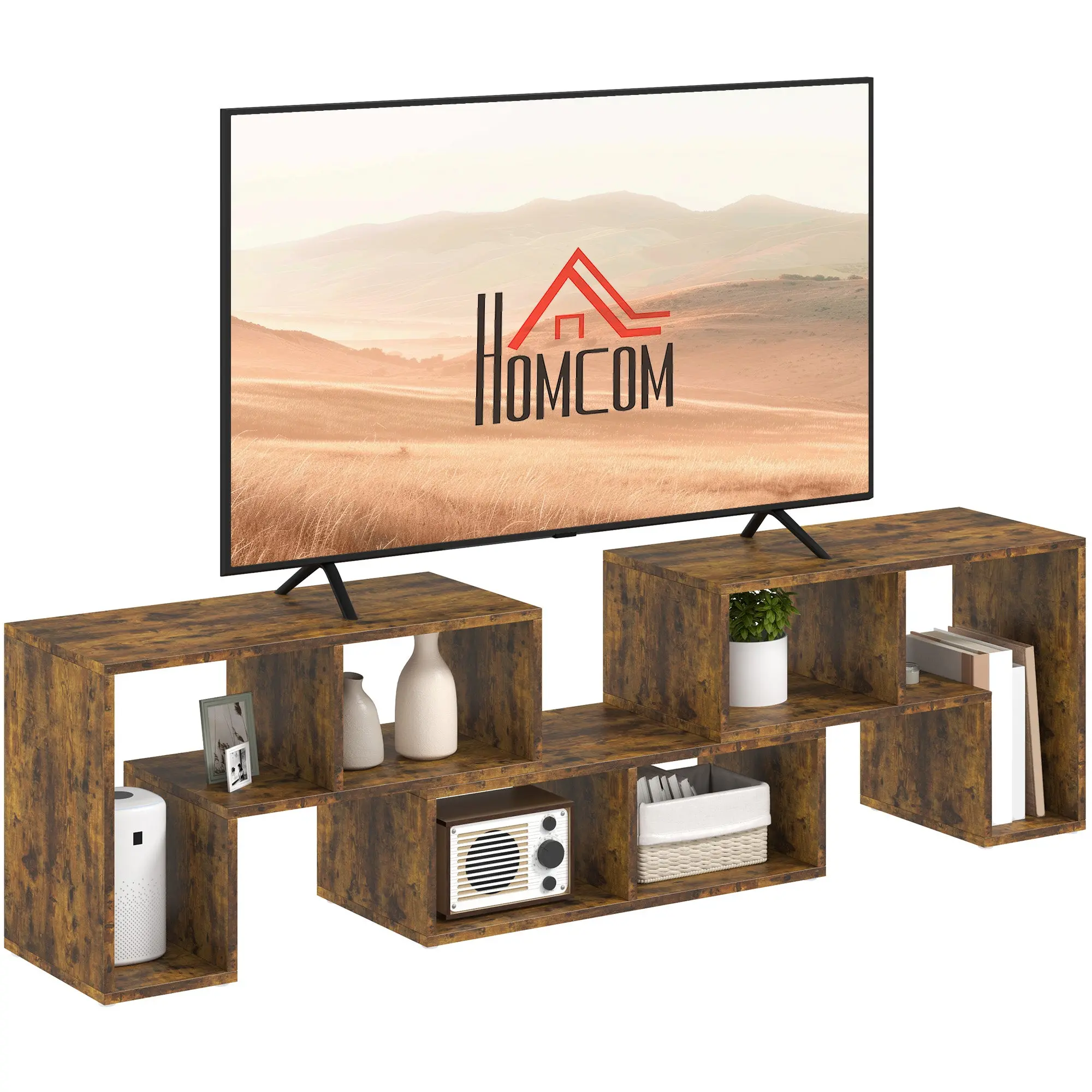 TV Stand for TVs up to 75" Modular Console with Open Shelves, Rustic Brown
