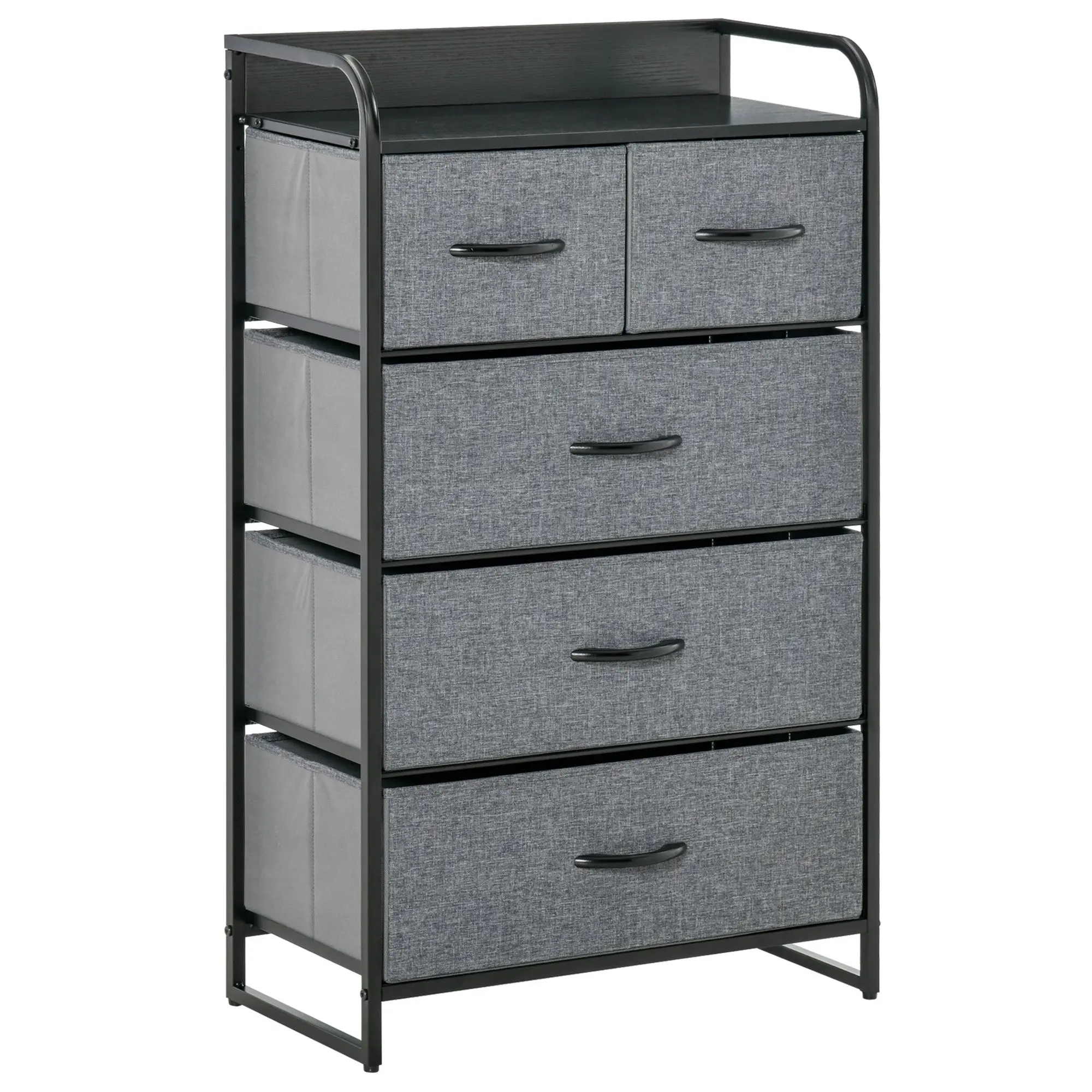 5 Drawer Fabric Dresser Tower 4 Tier Storage Organizer with Steel Frame Grey