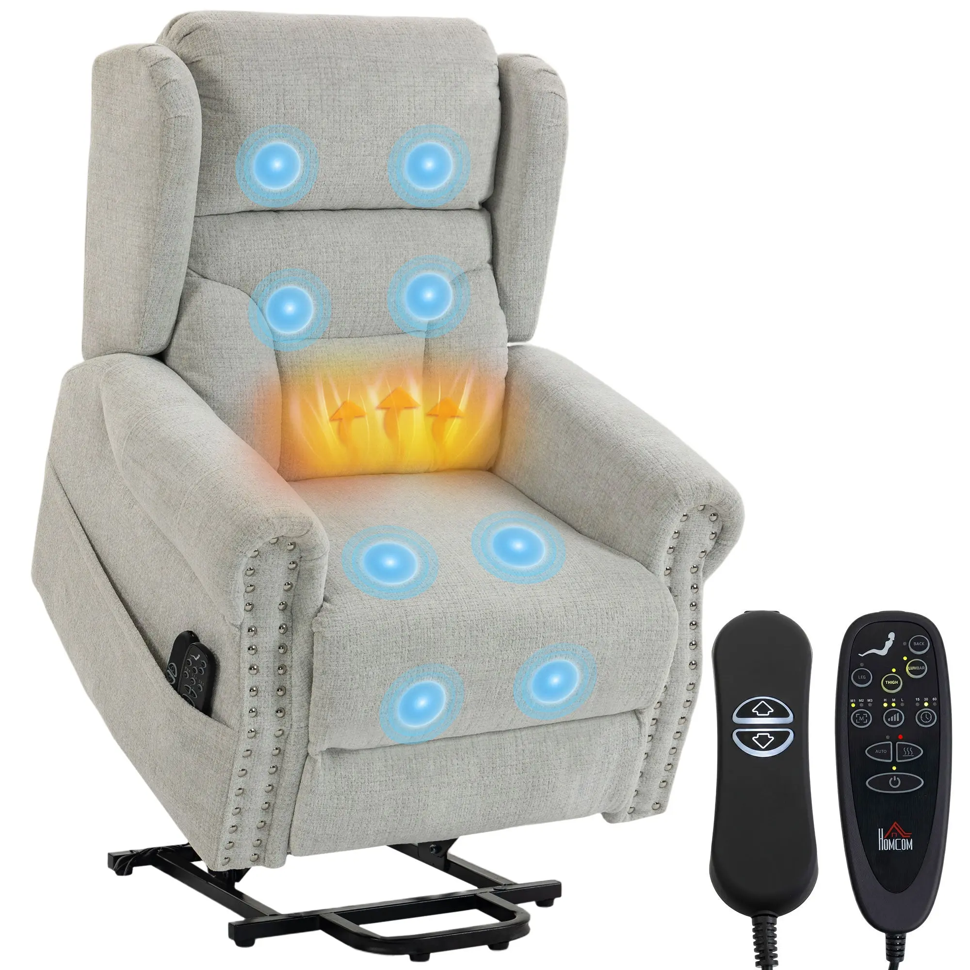 Electric Riser Recliner Chair with Massage & Heat, Power Lift, Chenille, Light Grey