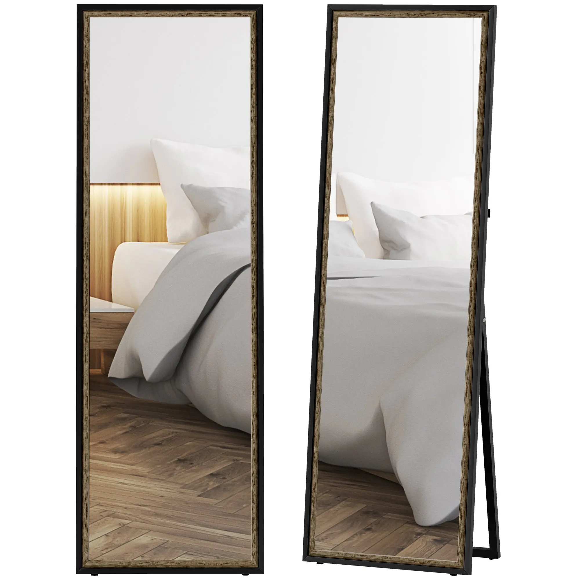 Full Length Mirror, 64" x 21" Rectangle Mirror with Dual-Tone Frame Floor Standing or Leaning Against Wall, Black