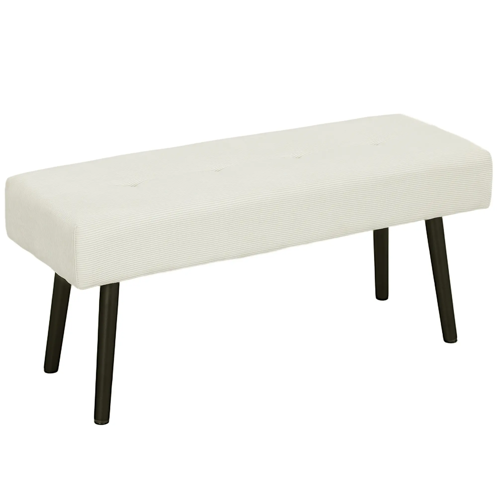 39" Corduroy Tufted Bench with Padded Seat & Steel Legs, Modern End of Bed Bench, Cream White
