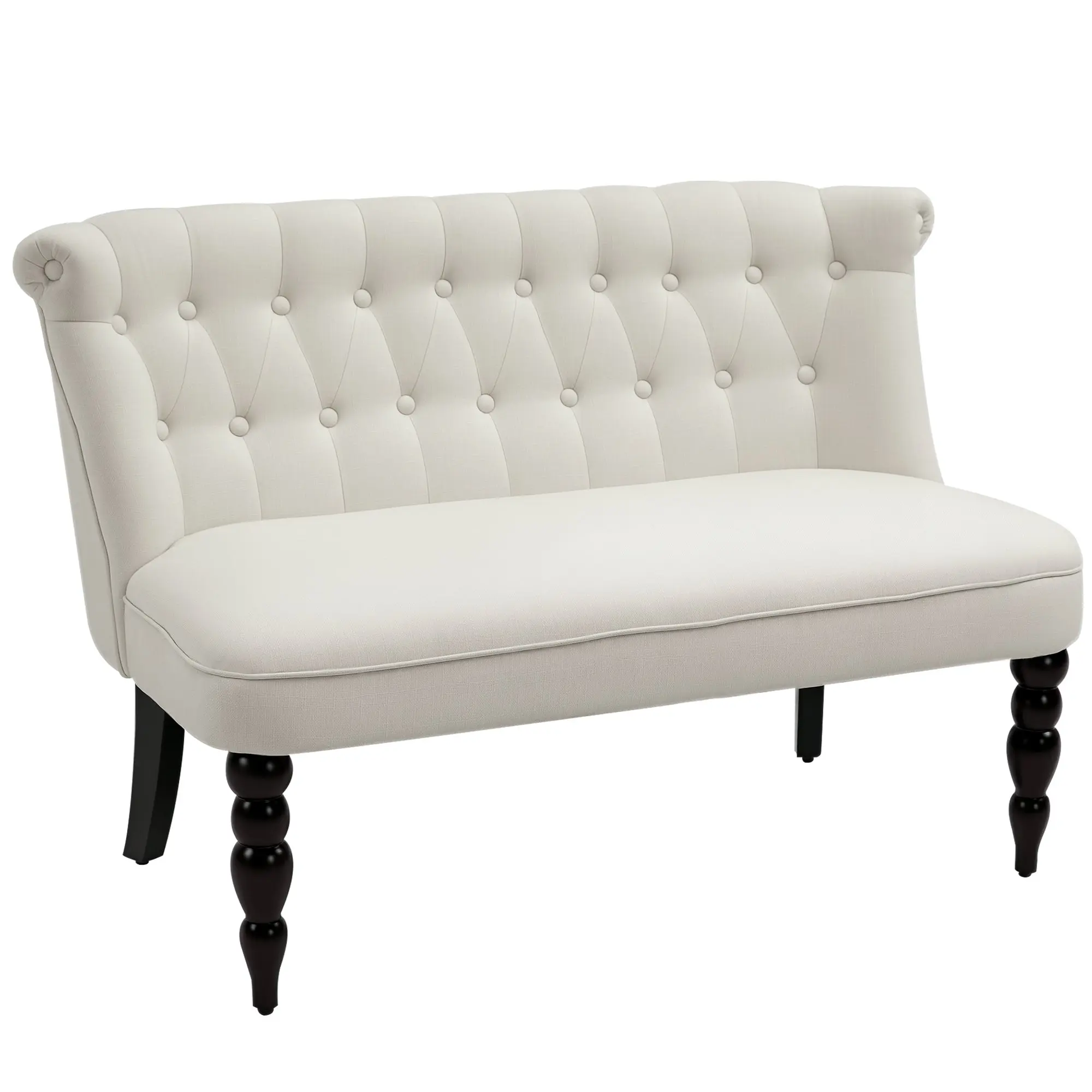 47" W Button Tufted Fabric Loveseat with Wood Legs for Living Room in Cream White