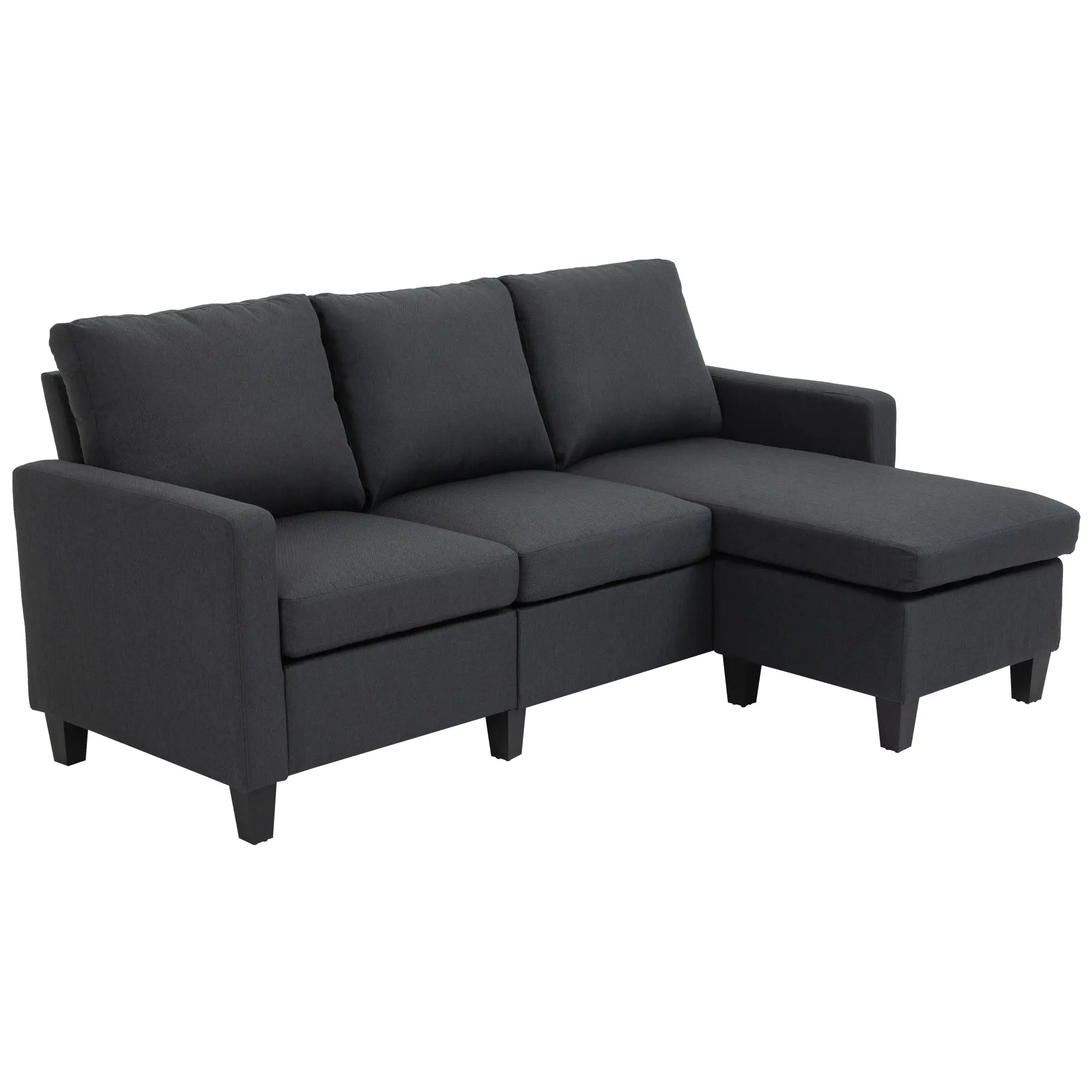 3-Seater L-Shape Sectional Sofa with Ottoman for Living Room, Dark Grey