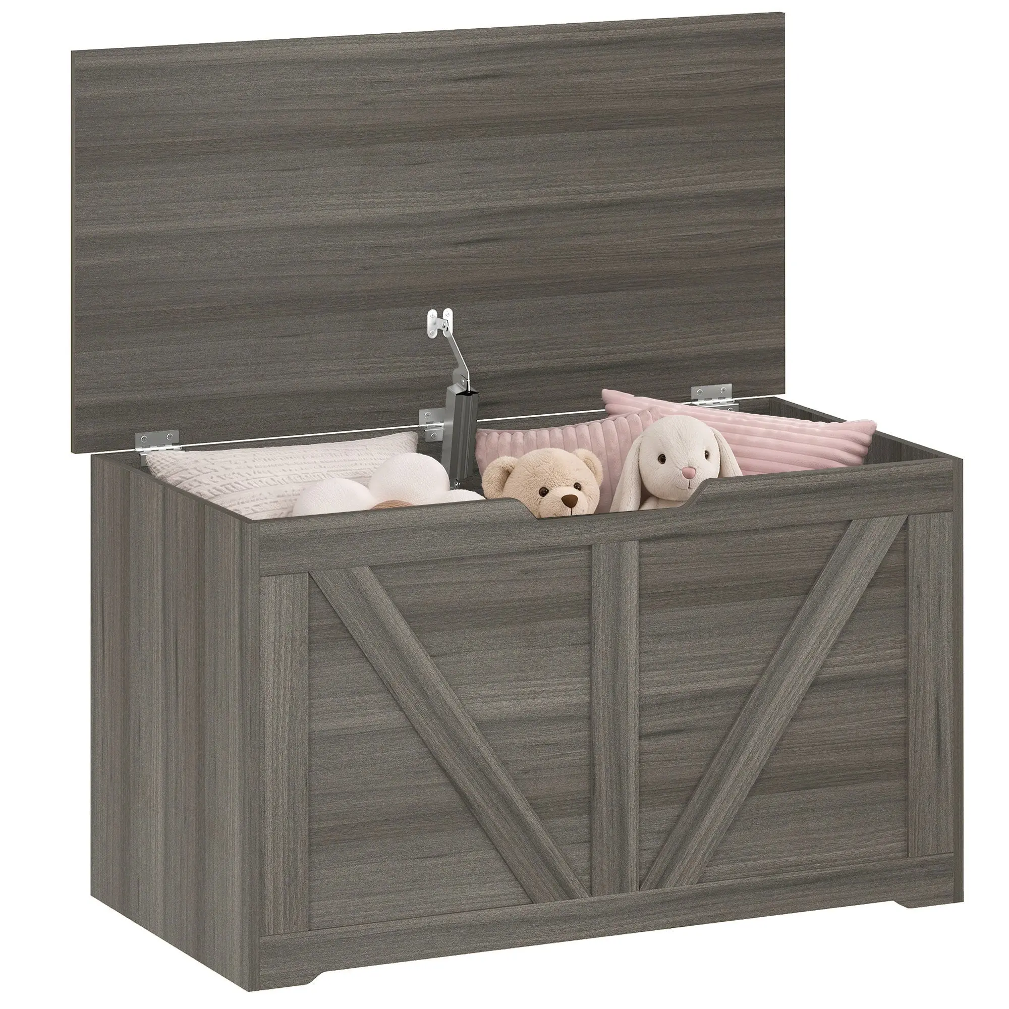 100L Storage Ottoman Bench with Safety Hinge, 80 x 40 x 45 cm Dark Grey