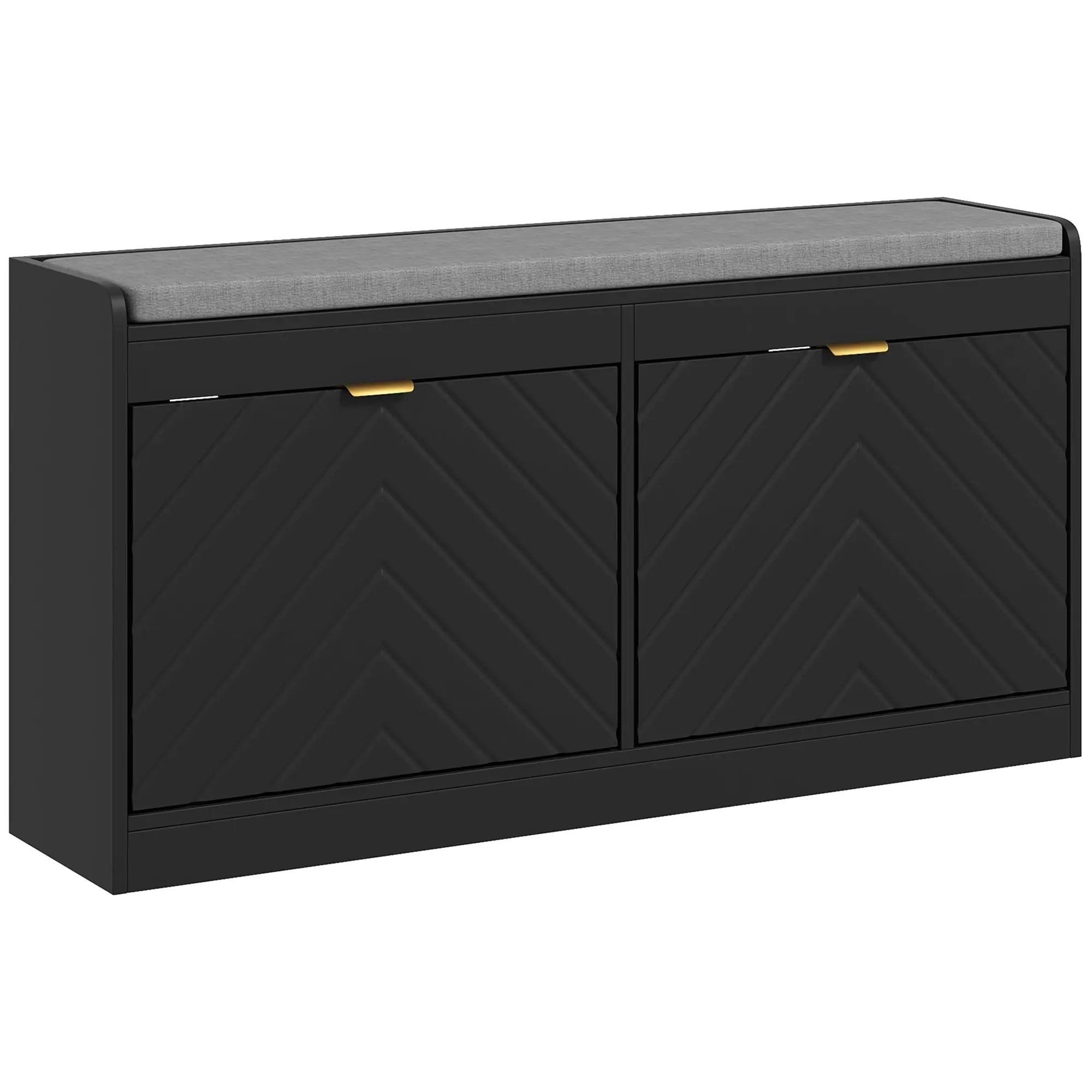 Shoe Bench with Cushioned Seat & 2 Flip Drawers for 8 Pairs, Black
