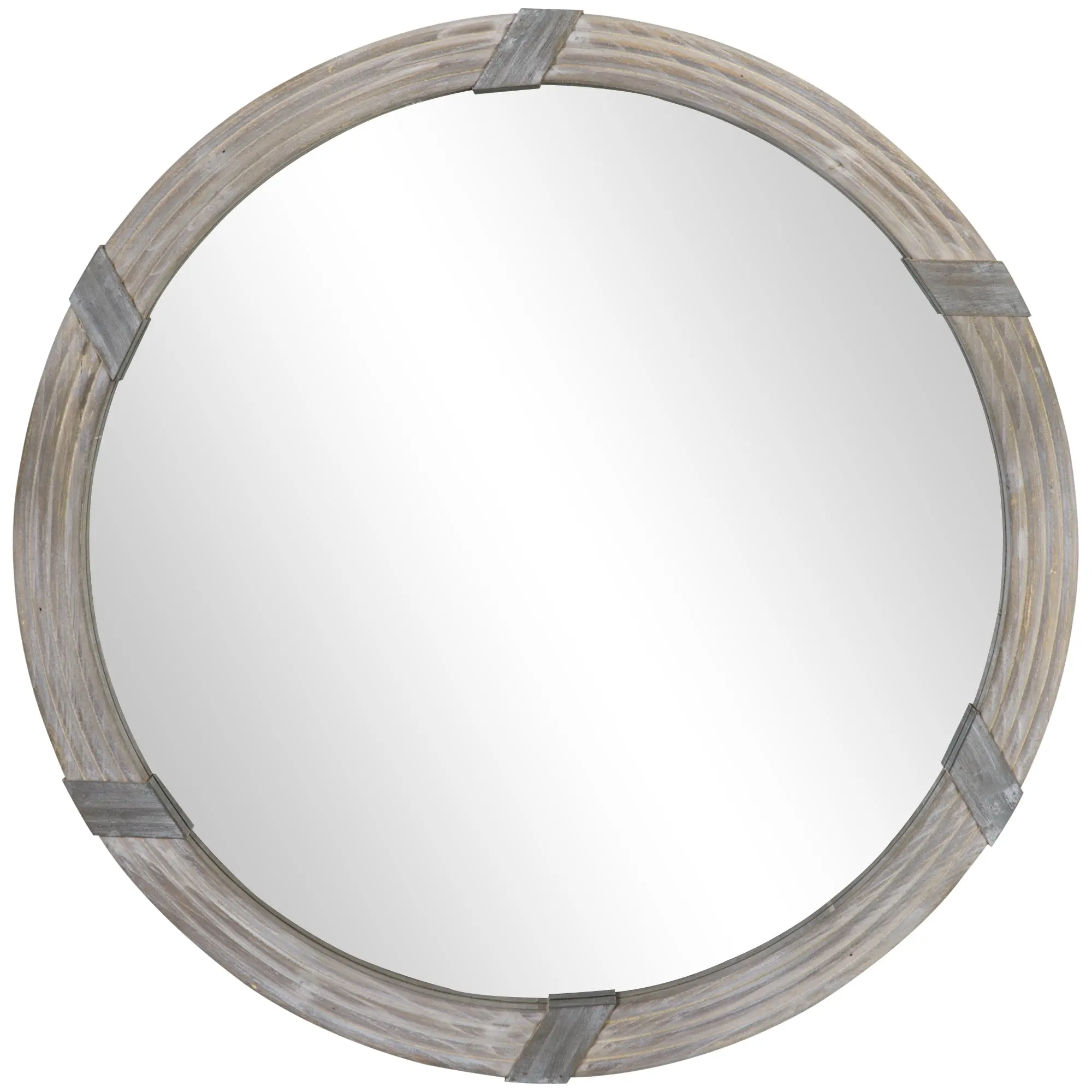 30.75" Round Wood Wall Mirror, Farmhouse Decorative, Living Room, Bedroom, Natural Wood