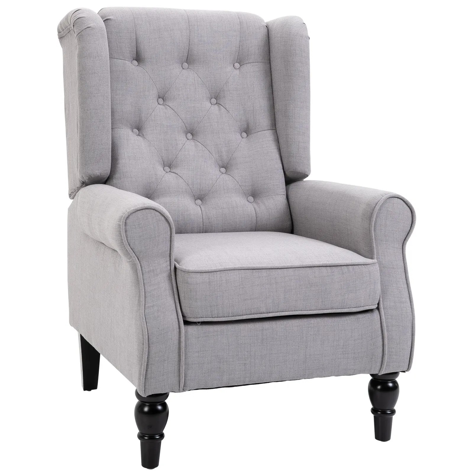 Wingback Occasional Chair, Mid-Century Armchair w/ Button-Tufted Fabric & Retro Wood Legs, Gray