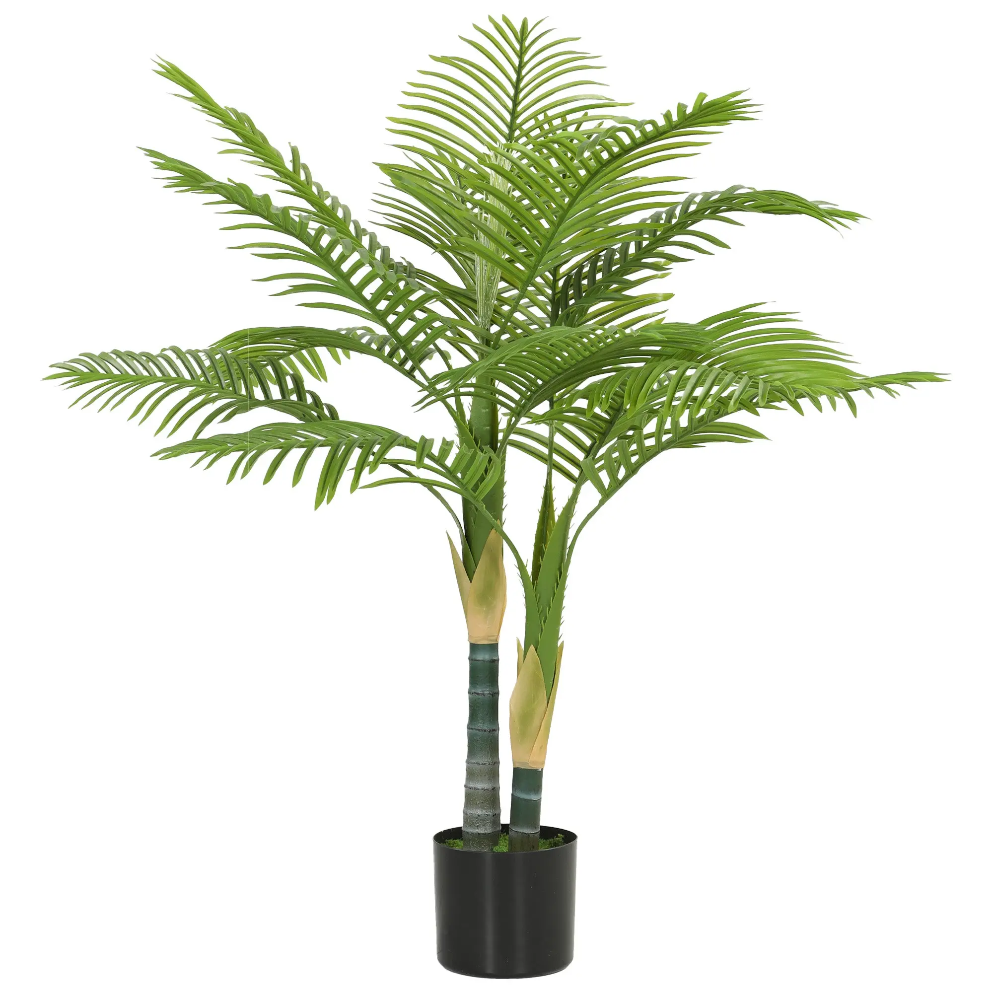 120cm Artificial Palm Tree with 14 PEVA Leaves and Moss-Effect Pot, Green