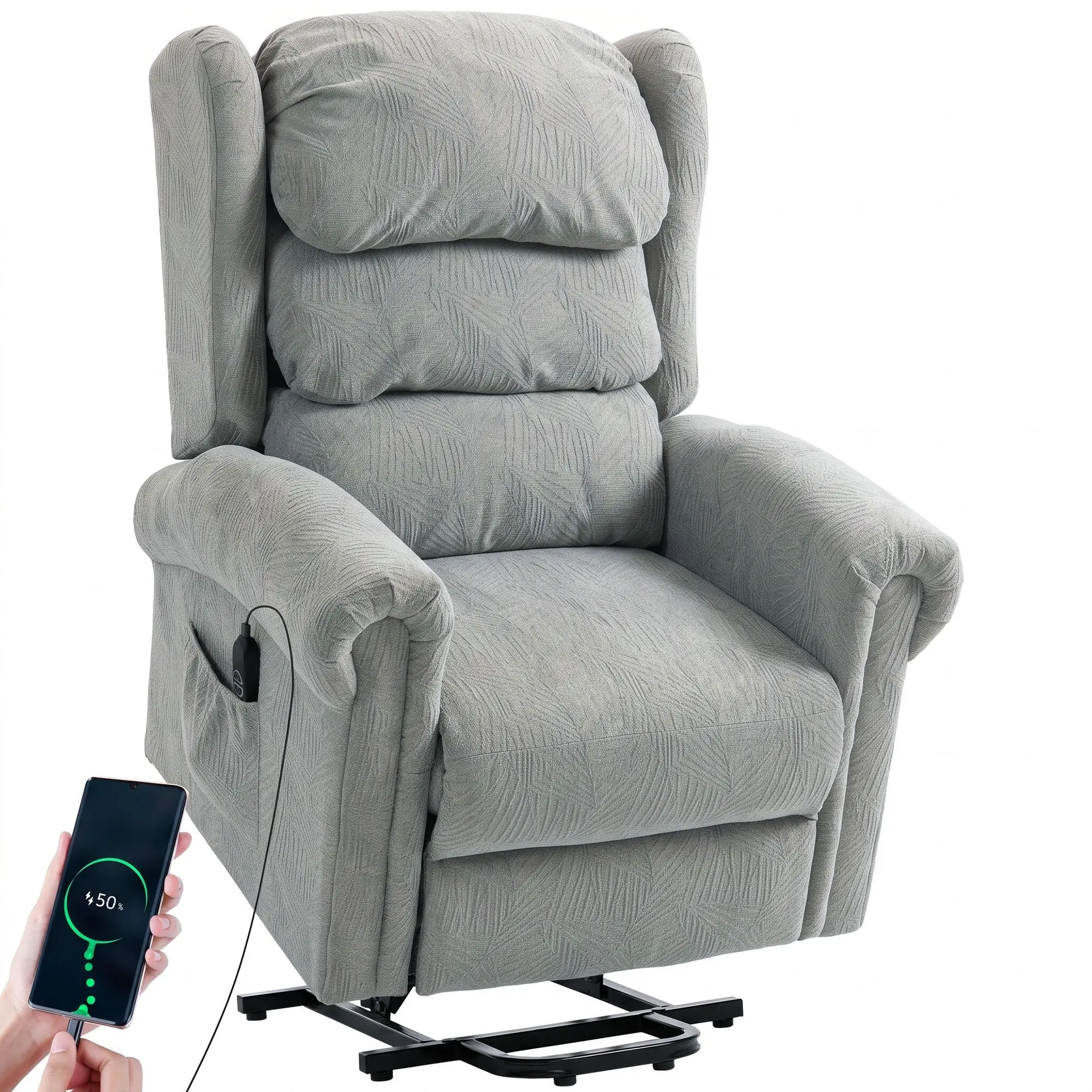 Electric Riser Recliner for Elderly with Velvet Feel, Wide Seat, USB & Remote, Grey