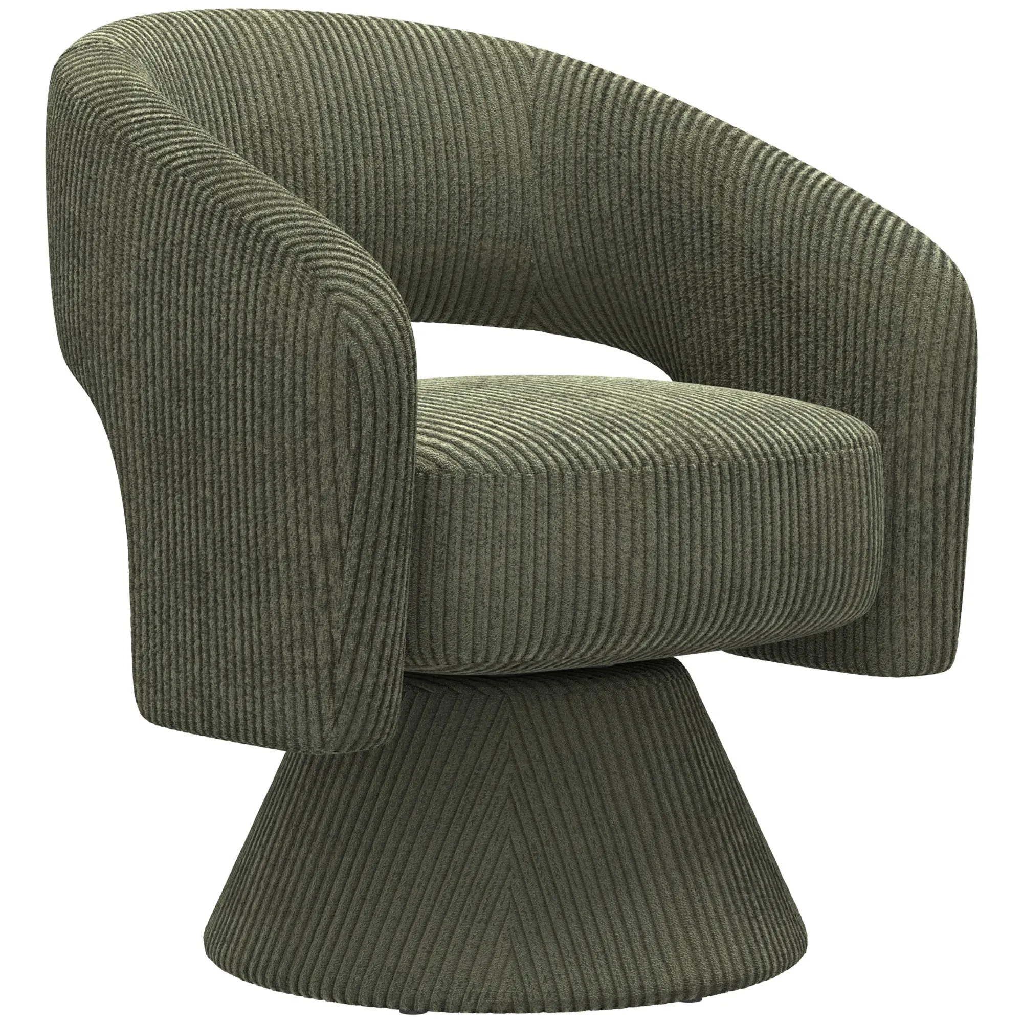 360° Swivel Accent Chair, Corduroy Upholstered Barrel Chair for Living Room, Bedroom, Green