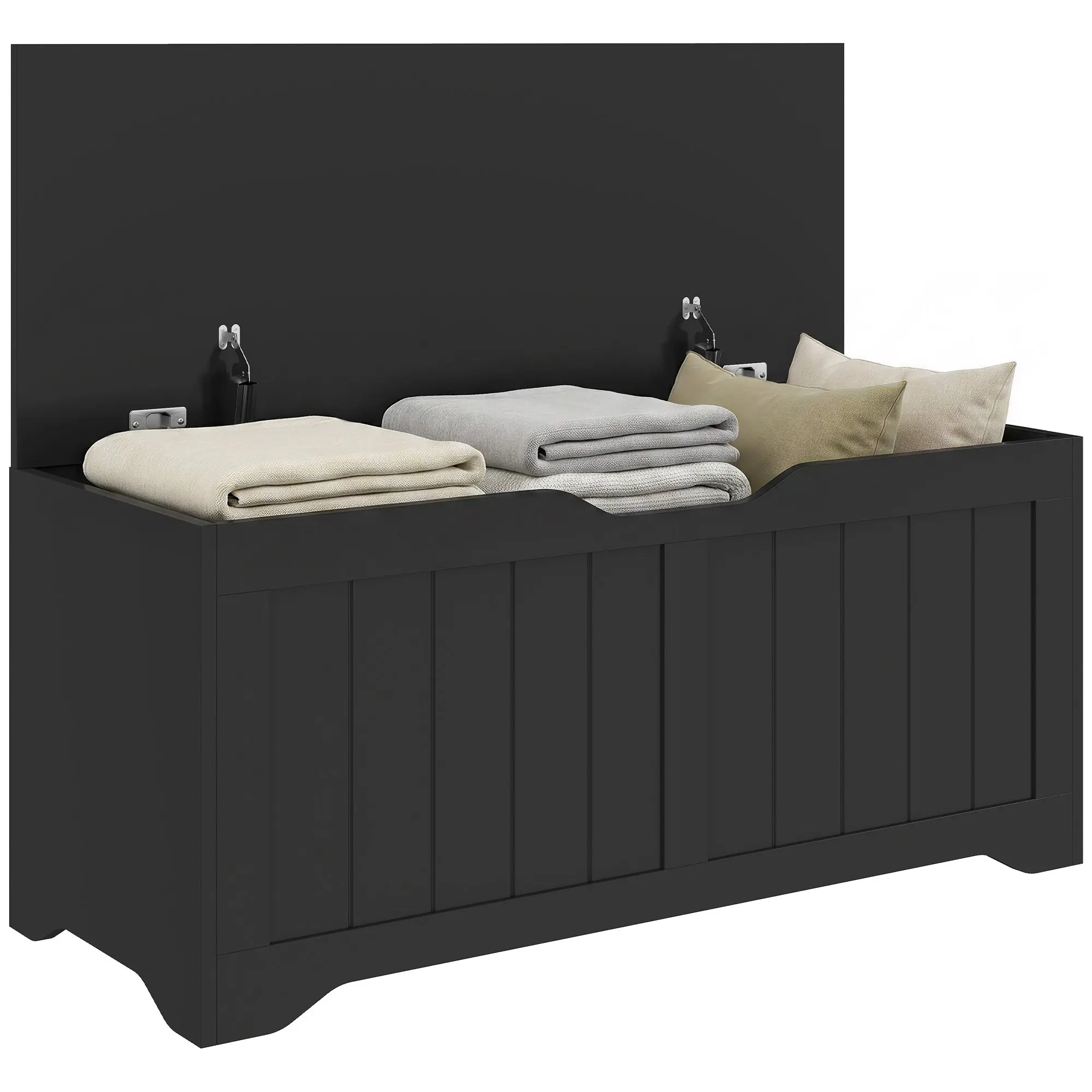 39.4" Storage Chest Bench with 2 Safety Hinges and Handle-Free Lid, Black
