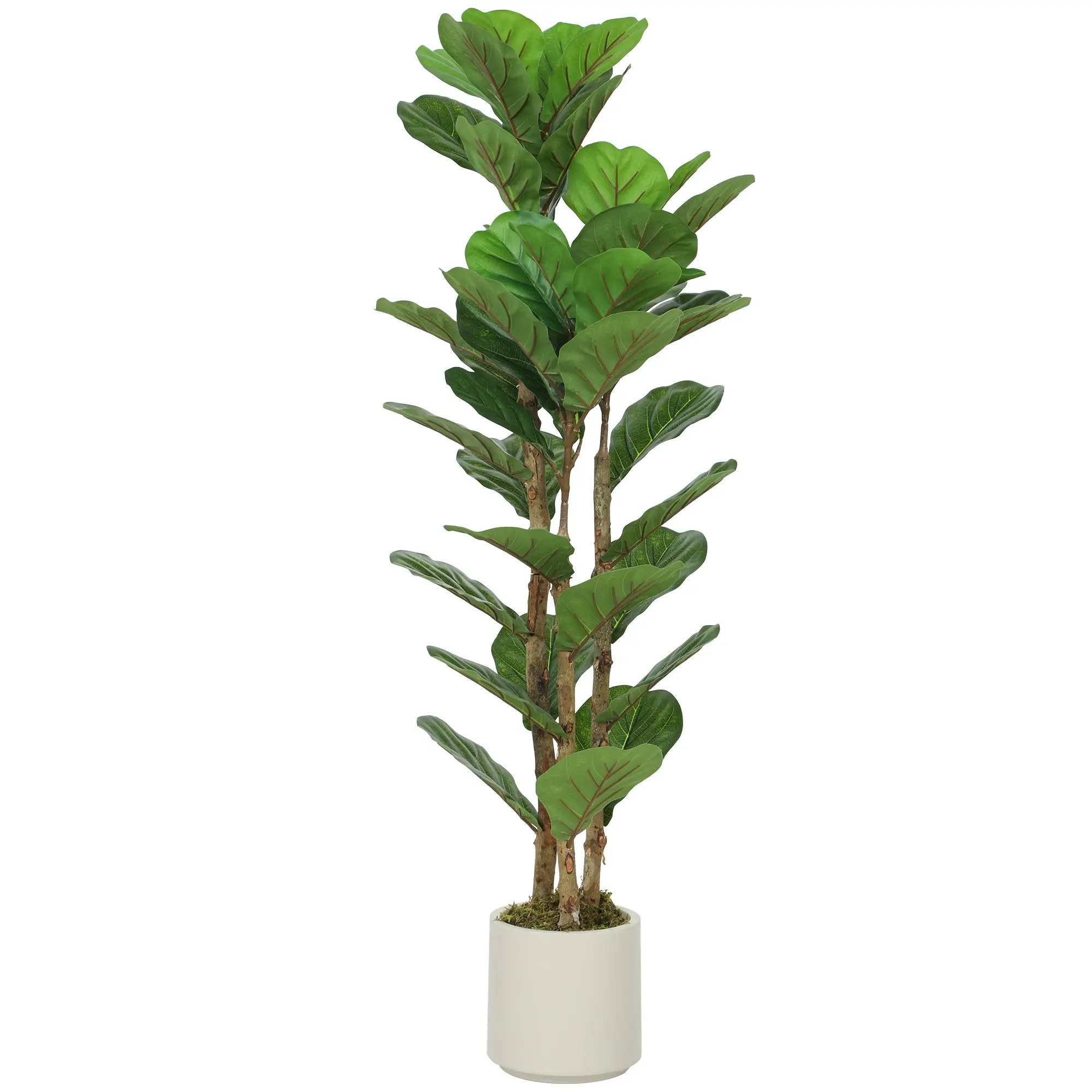 4FT Artificial Fiddle Leaf Fig Tree with Solid Wood Trunks, Lifelike Fake Tree with 45 Leaves in Pot, Green