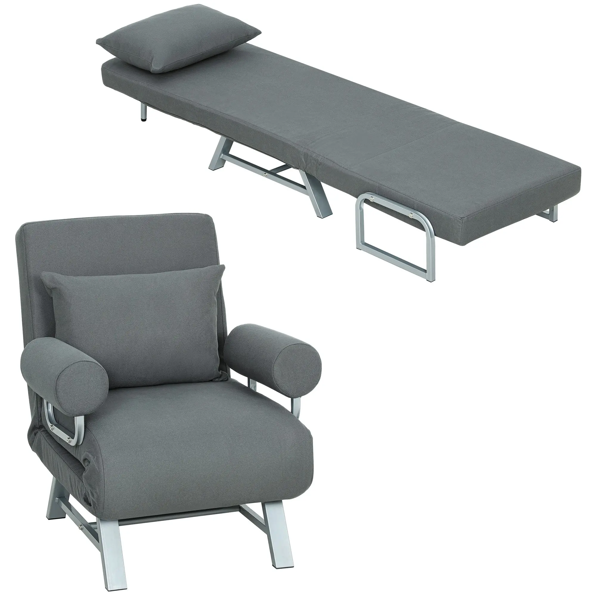 3-in-1 Convertible Sofa Bed with Adjustable Back & Removable Arms, Dark Grey
