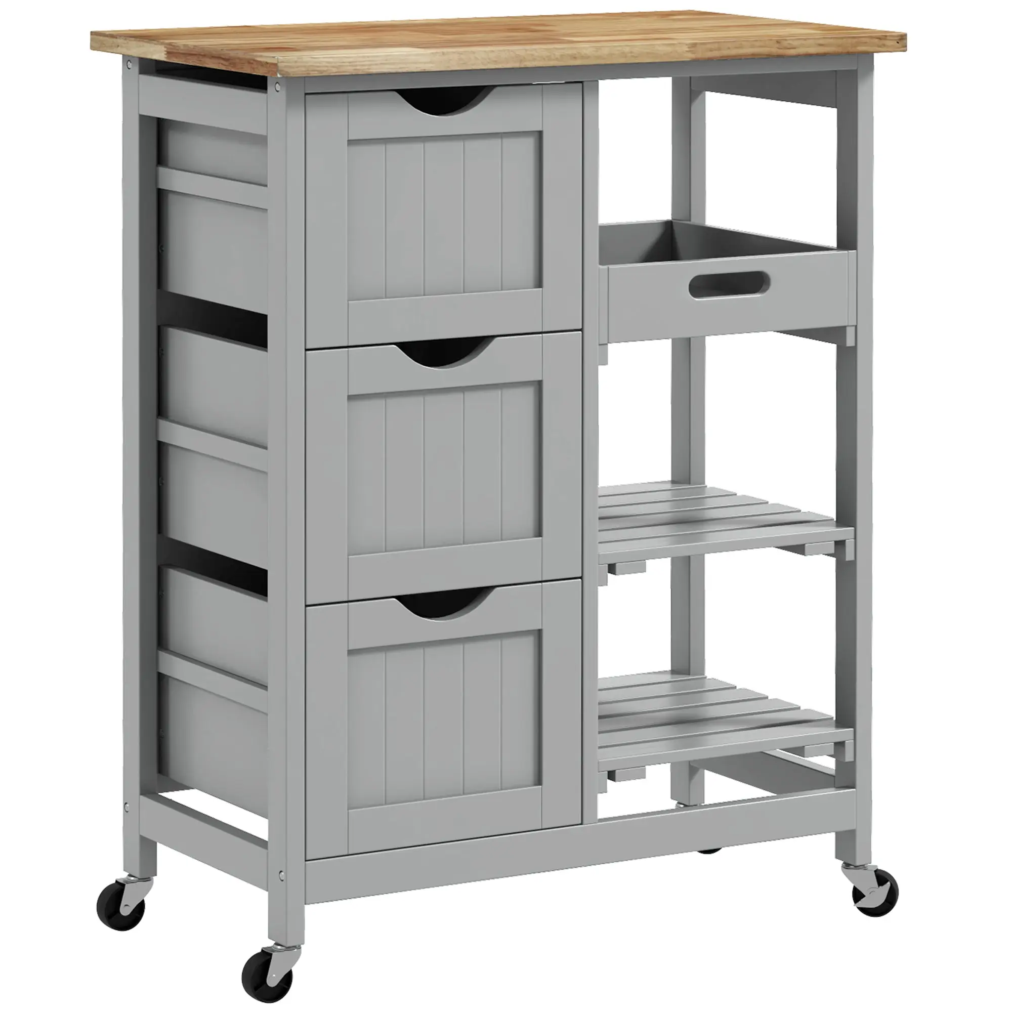36" Rolling Kitchen Island Cart with Wood Top, Shelves & Drawers for Dining, Gray