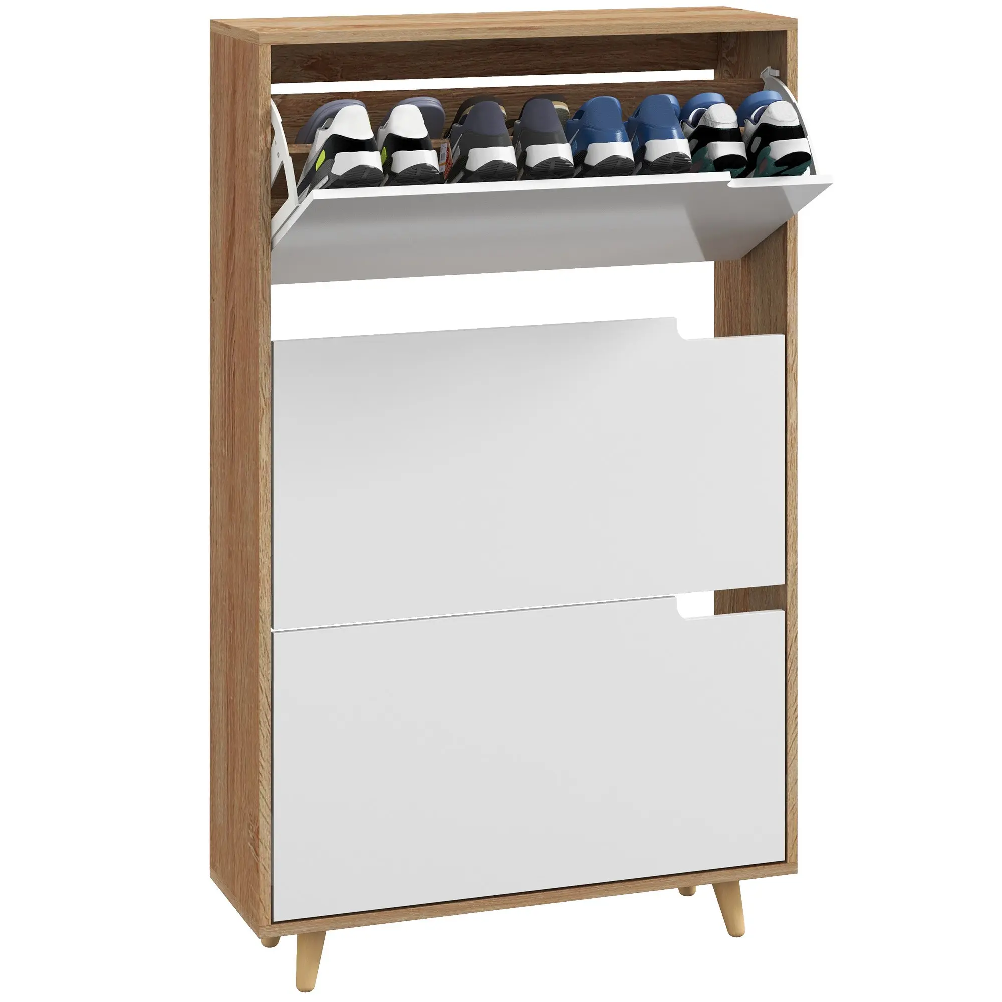 Entryway Slim Shoe Rack Cabinet w/ 3 Flip Drawers & Adjustable Shelves for 18-24 Pairs, White