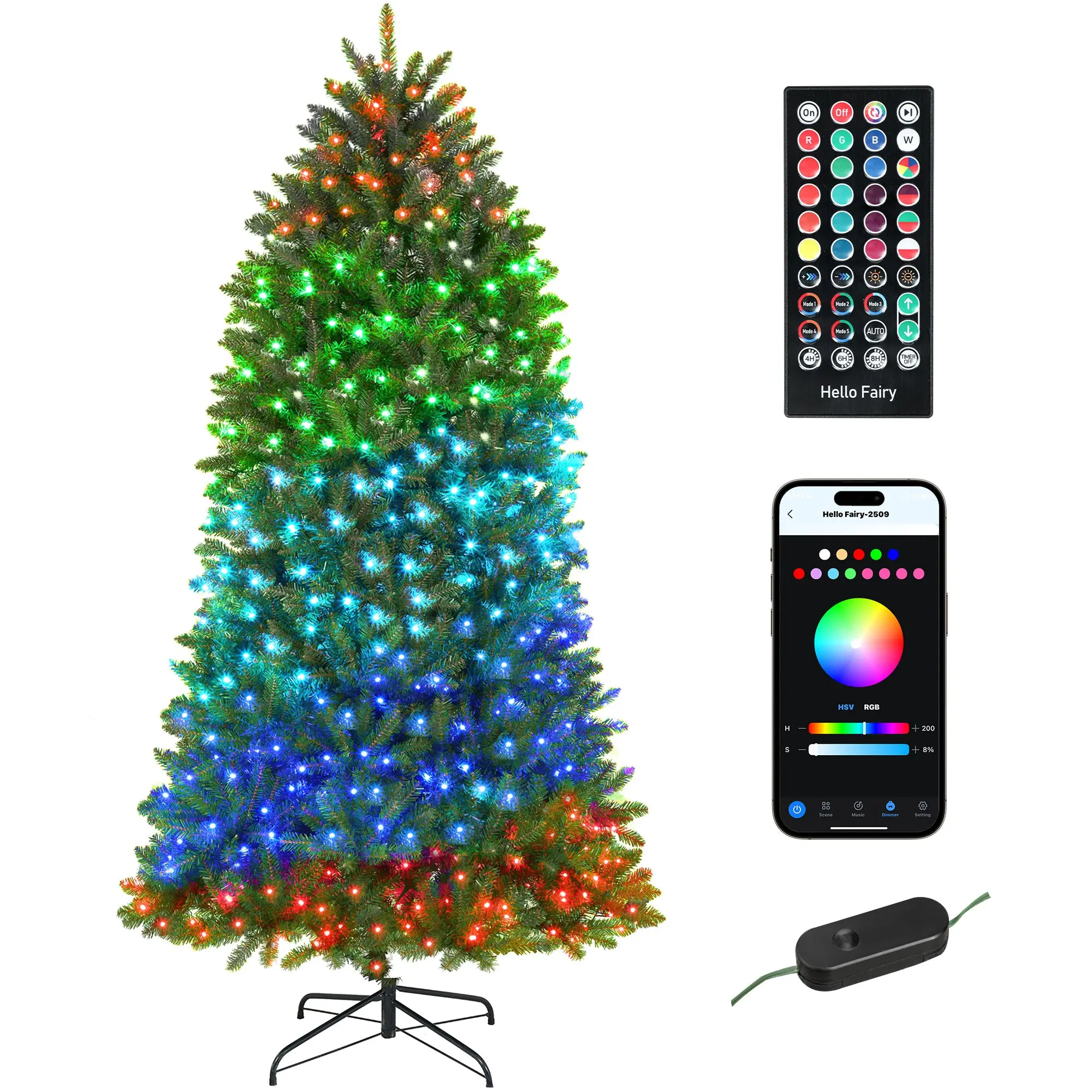 7.5ft Smart Prelit Christmas Tree with Full-Spectrum RGB Dimmable LEDs, App and Remote Control