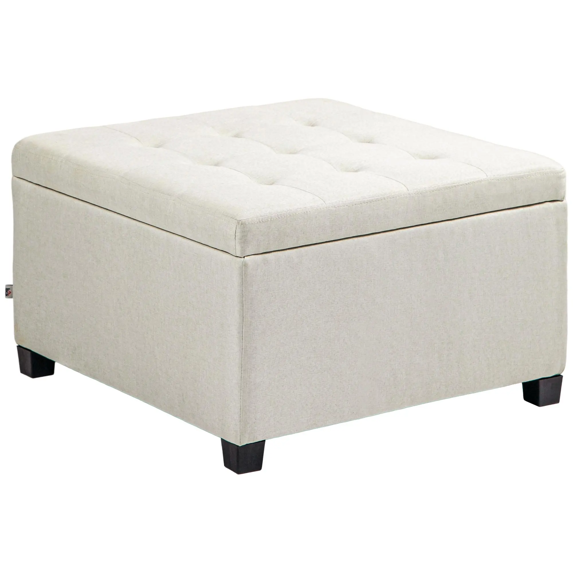 Round Storage Ottoman Bench, Button Tufted Ottoman with Flip Top for Entryway, Beige