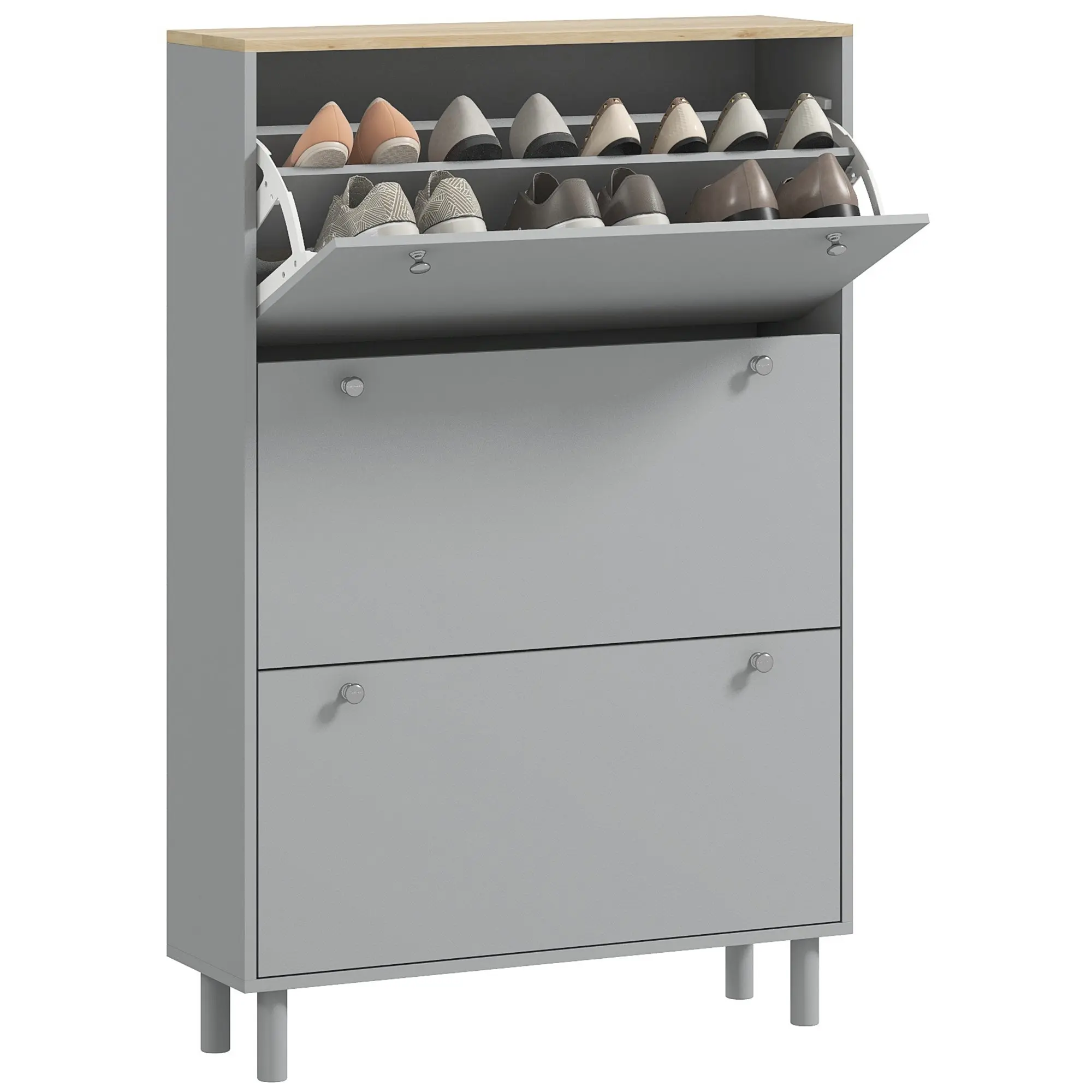 Narrow Shoe Storage Cabinet with 3 Flip Drawers & Adjustable Shelves for 24 Pairs, Grey