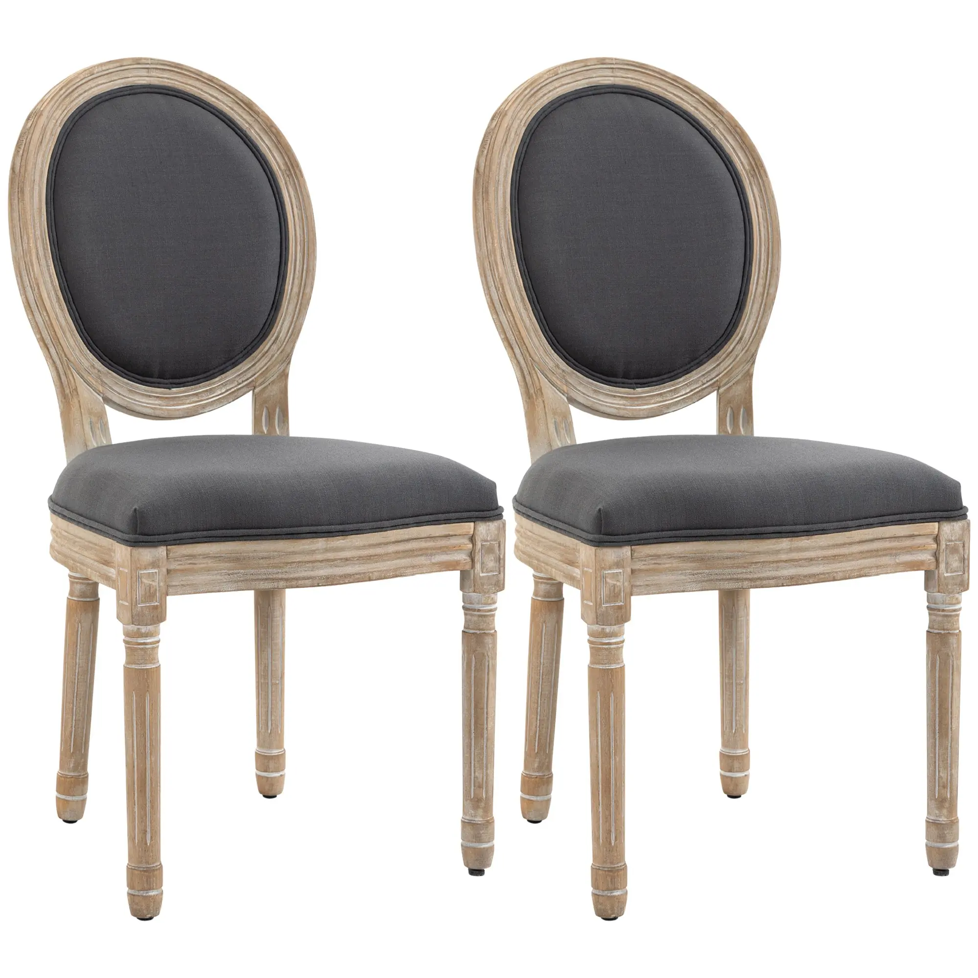 French-Style Dining Chairs Set of 2, Armless Accent Chairs with Round Backrest, Grey