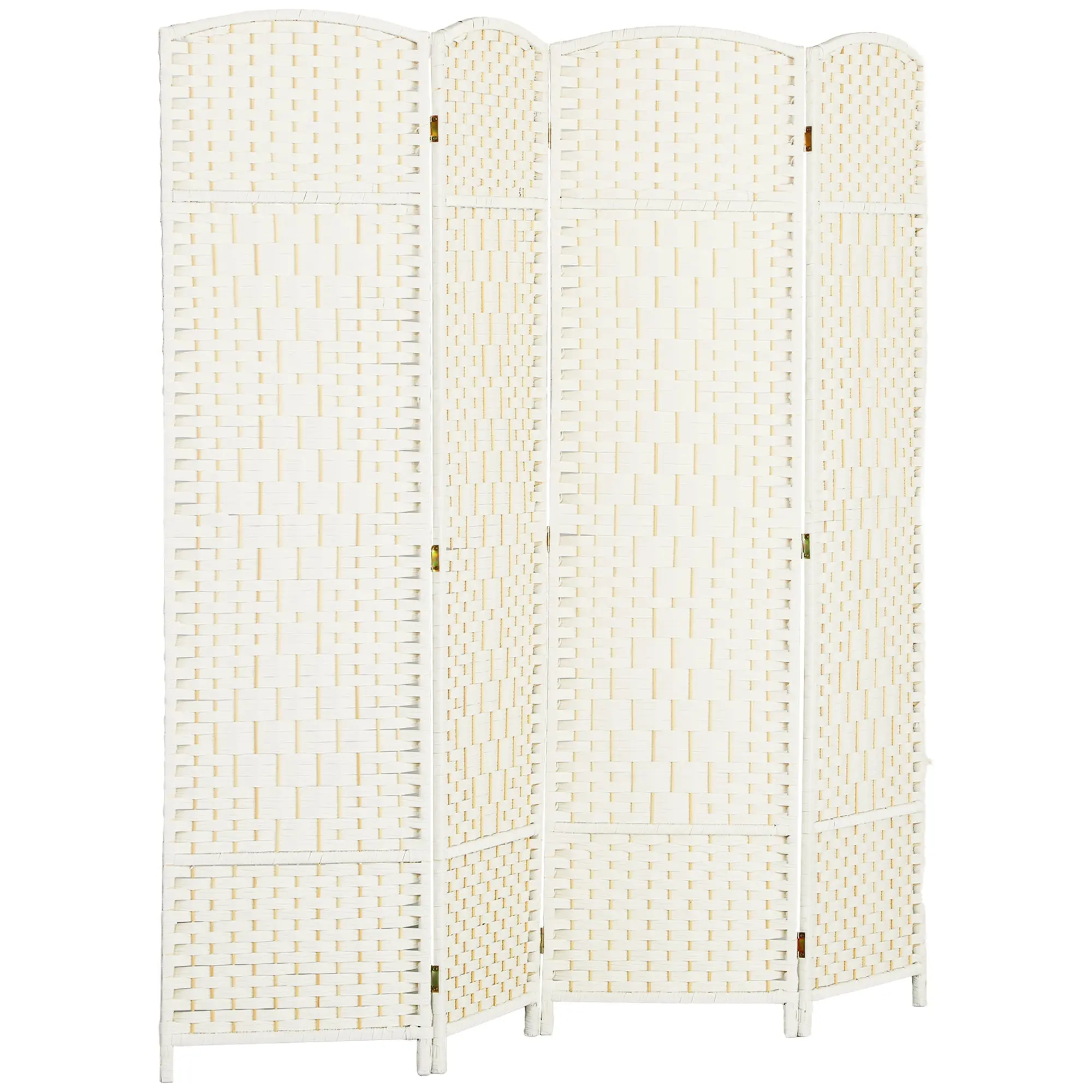 4 Panel 6' Tall Privacy Screen Freestanding Wood Partition, White