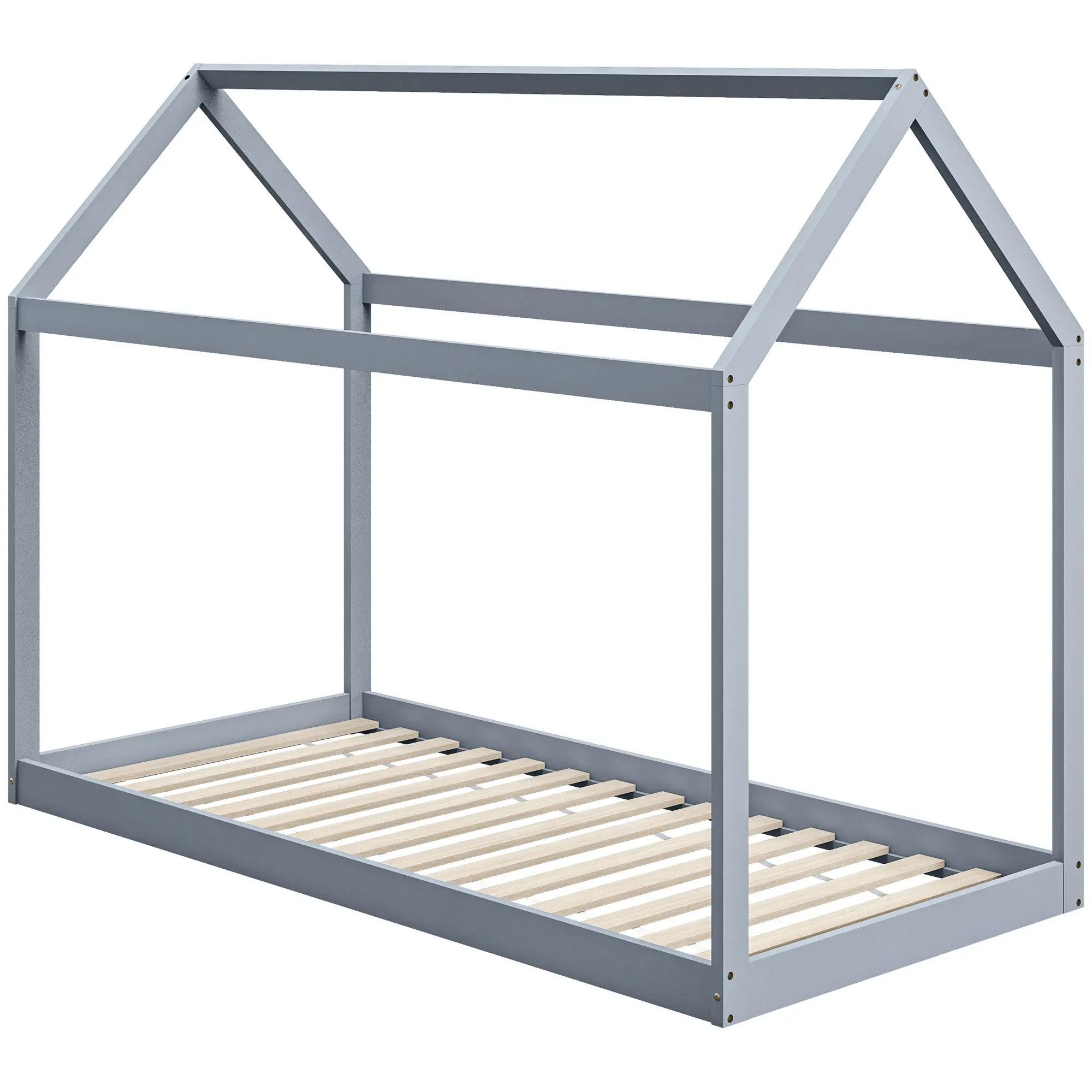 Scandinavian Single Wood Bed Frame for 90 x 190 cm Mattress, Pine Base, Grey