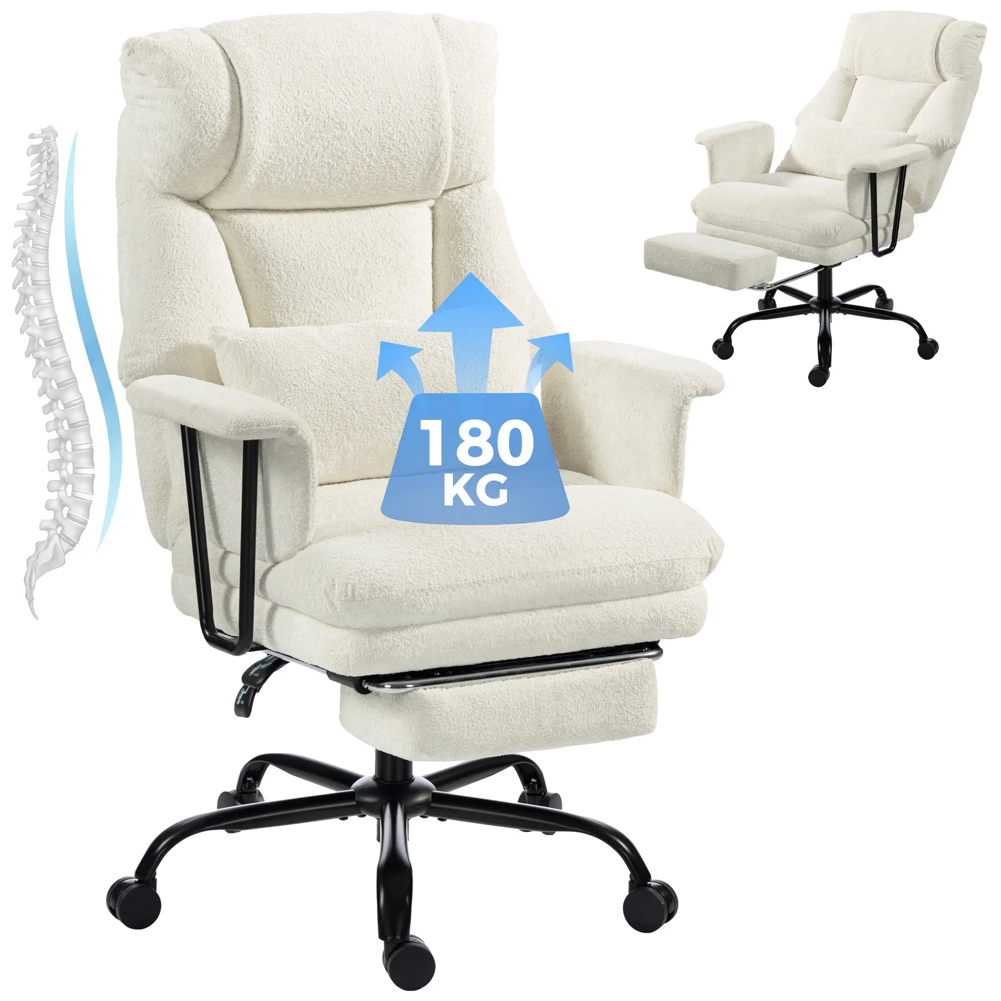 400 lb Heavy Duty Velvet Desk Chair with Lumbar & Wide Seat, Cream White