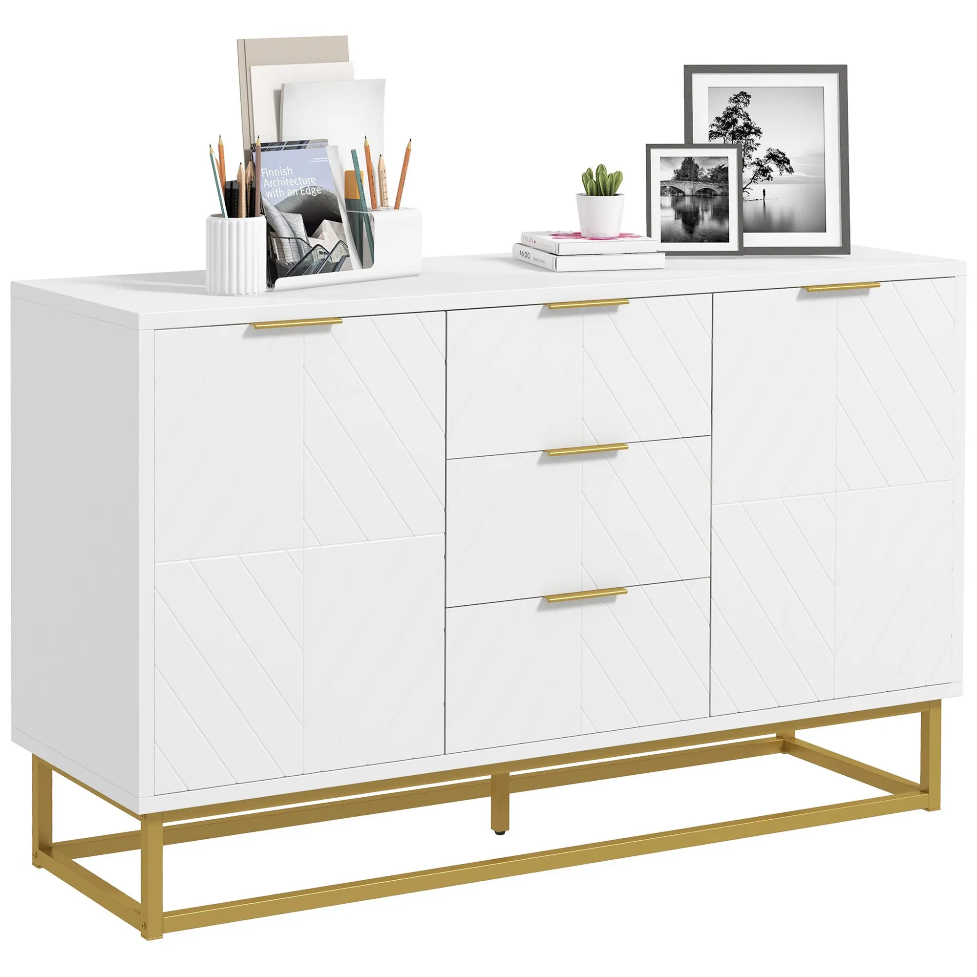 47" Sideboard Buffet Cabinet with Storage & Adjustable Shelves, White