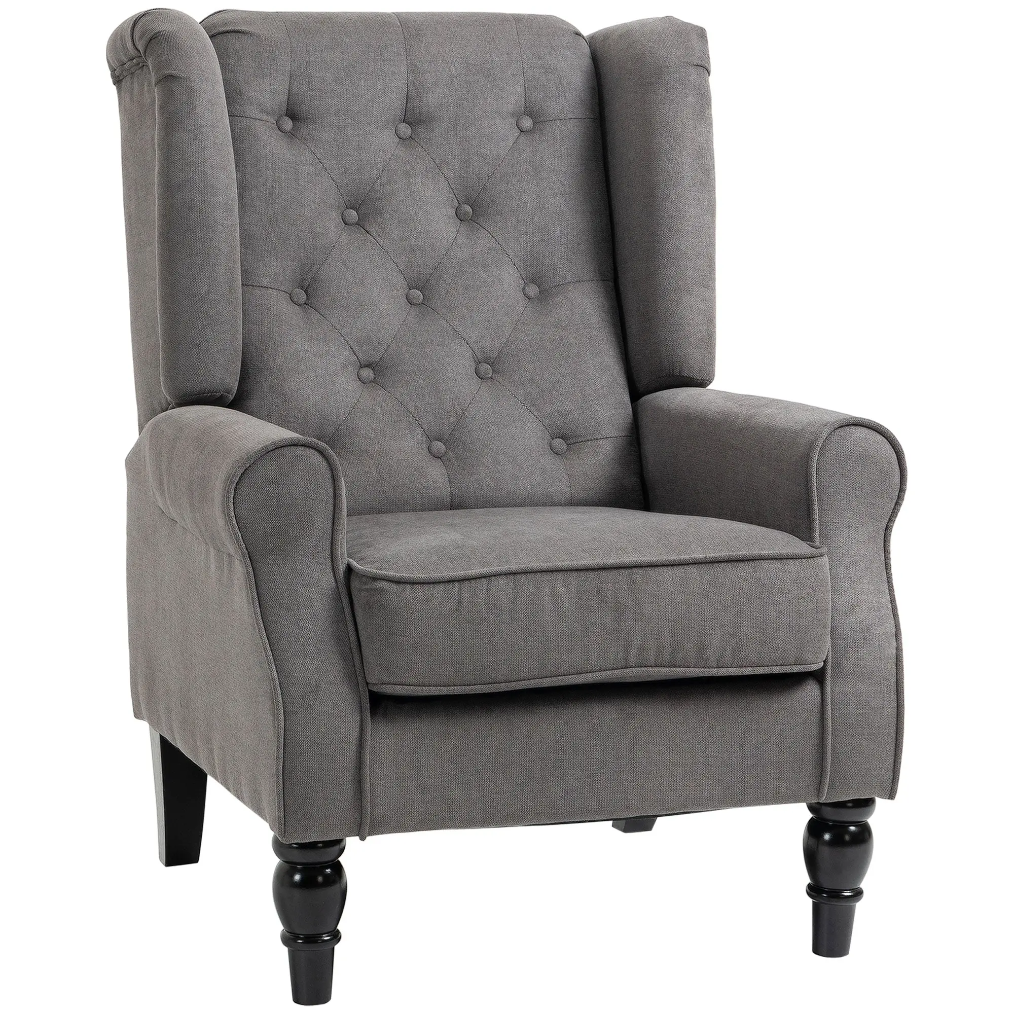 Wingback Occasional Chair, Mid-Century Armchair w/ Button-Tufted Fabric & Retro Wood Legs, Dark Gray