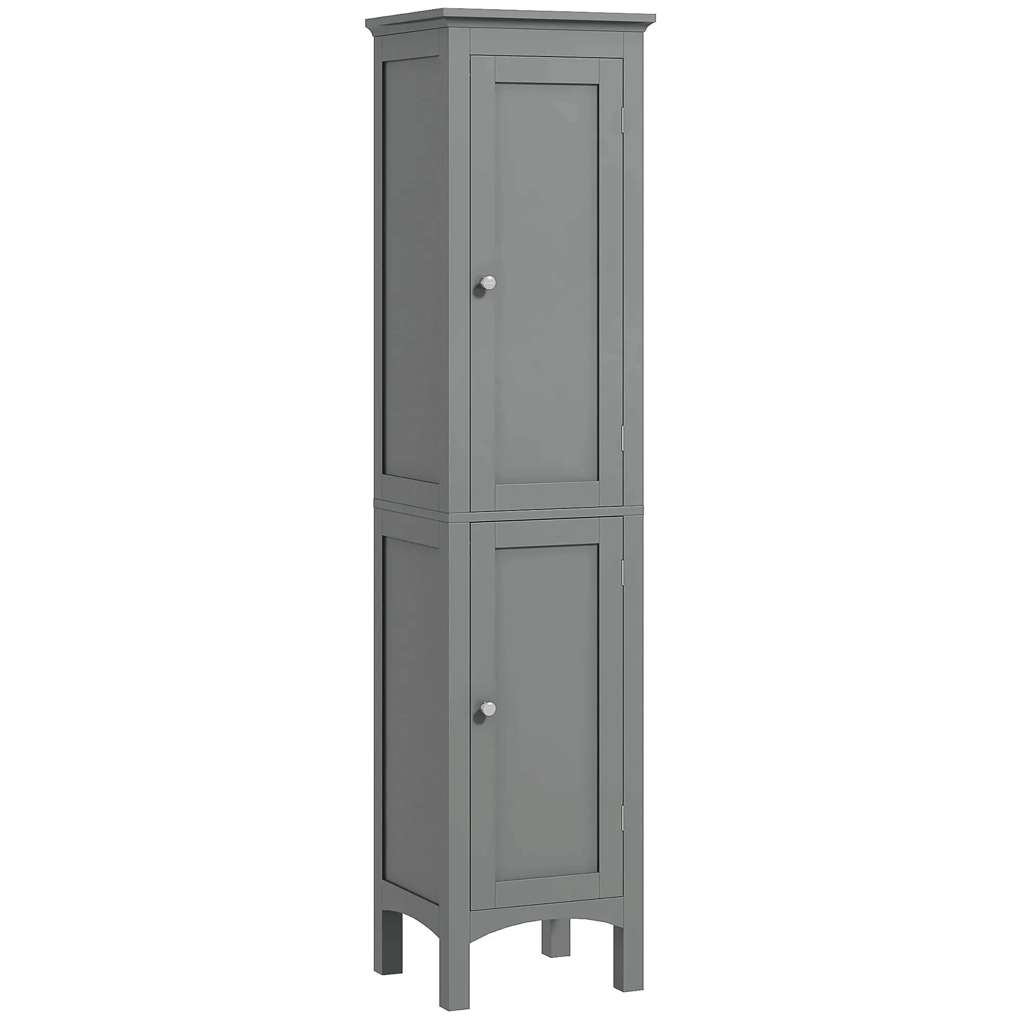 Bathroom Tall Cabinet, Freestanding Storage Organizer w/Adjustable Shelves & 2 Doors, Grey