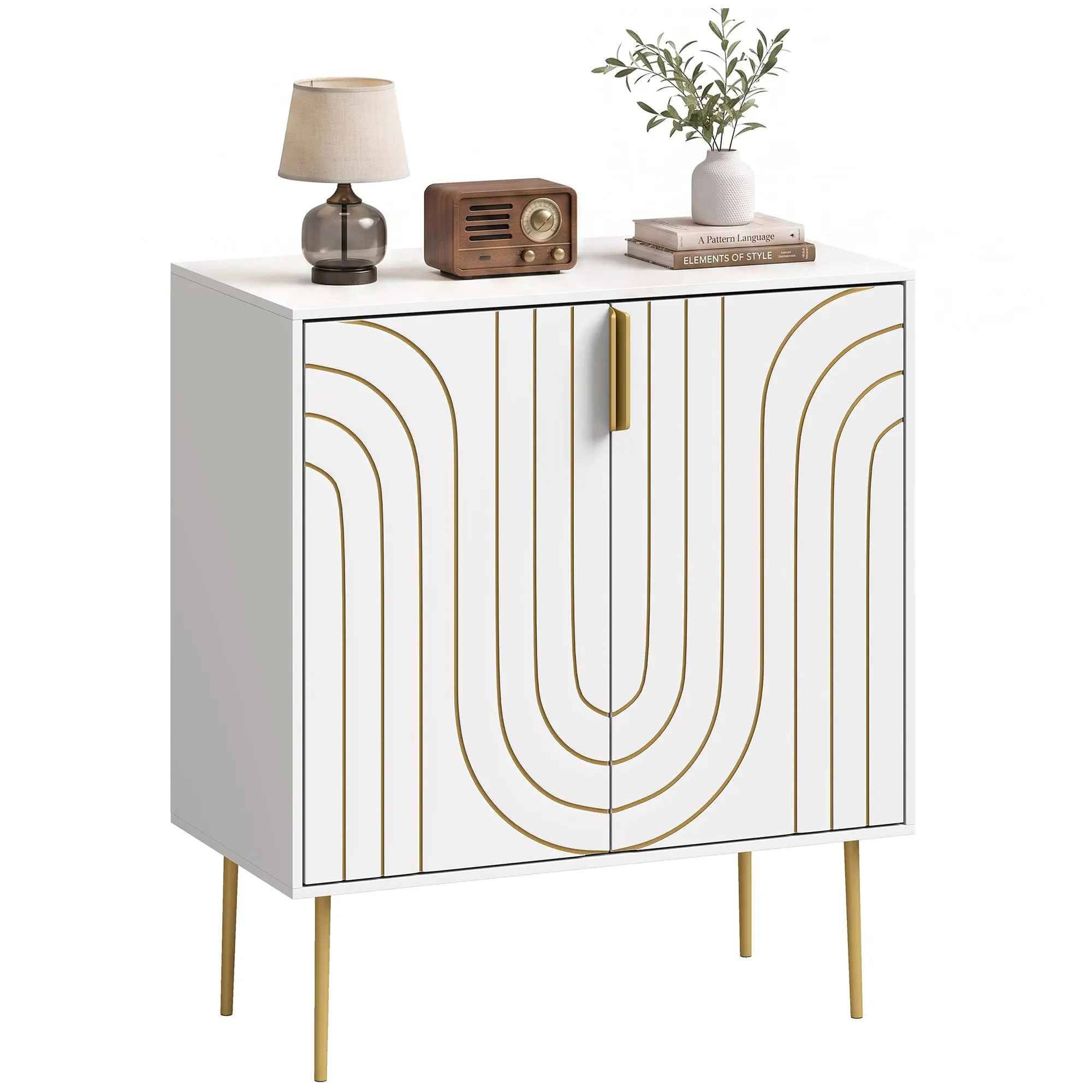 Modern Freestanding Sideboard Cabinet with 2 Doors & Adjustable Shelf, White