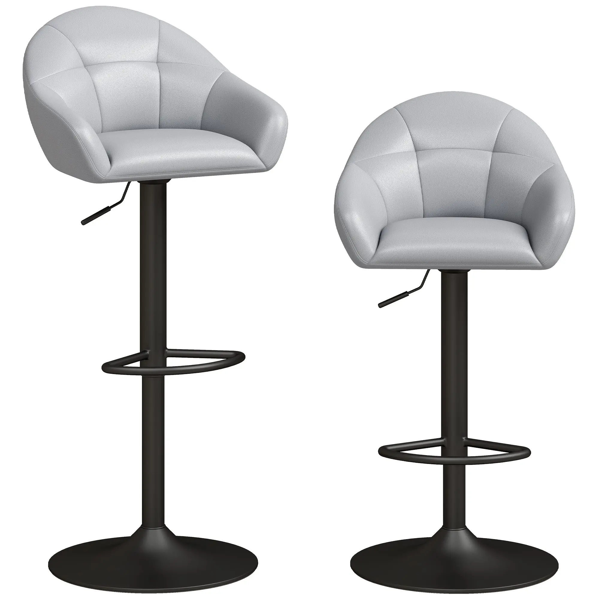 Adjustable Counter-Height Swivel Bar Stools Set of 2 with Backrest & Armrests, Grey