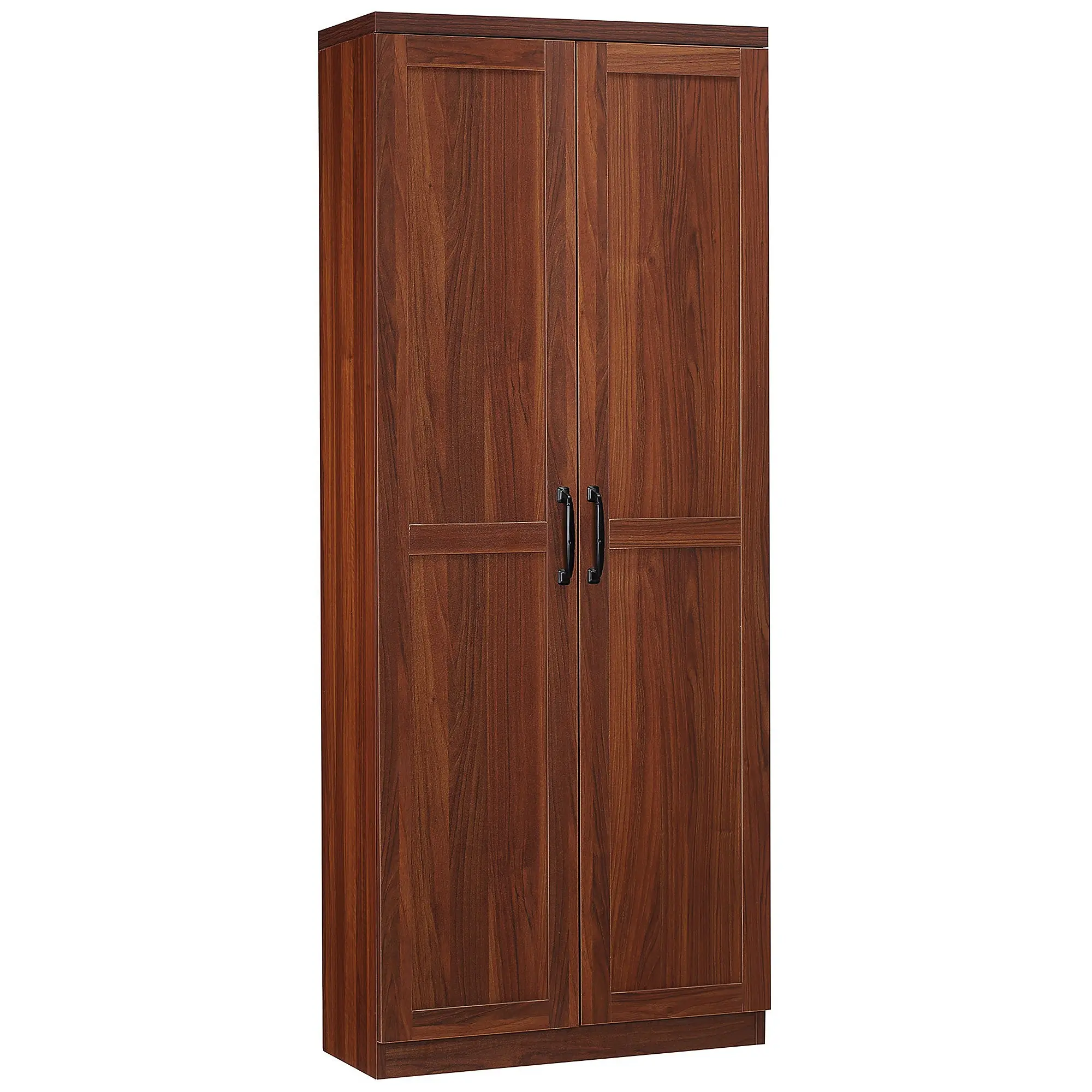 63" 2-Door Kitchen Pantry with 5-tier Shelving and 2 Adjustable Shelves, Brown