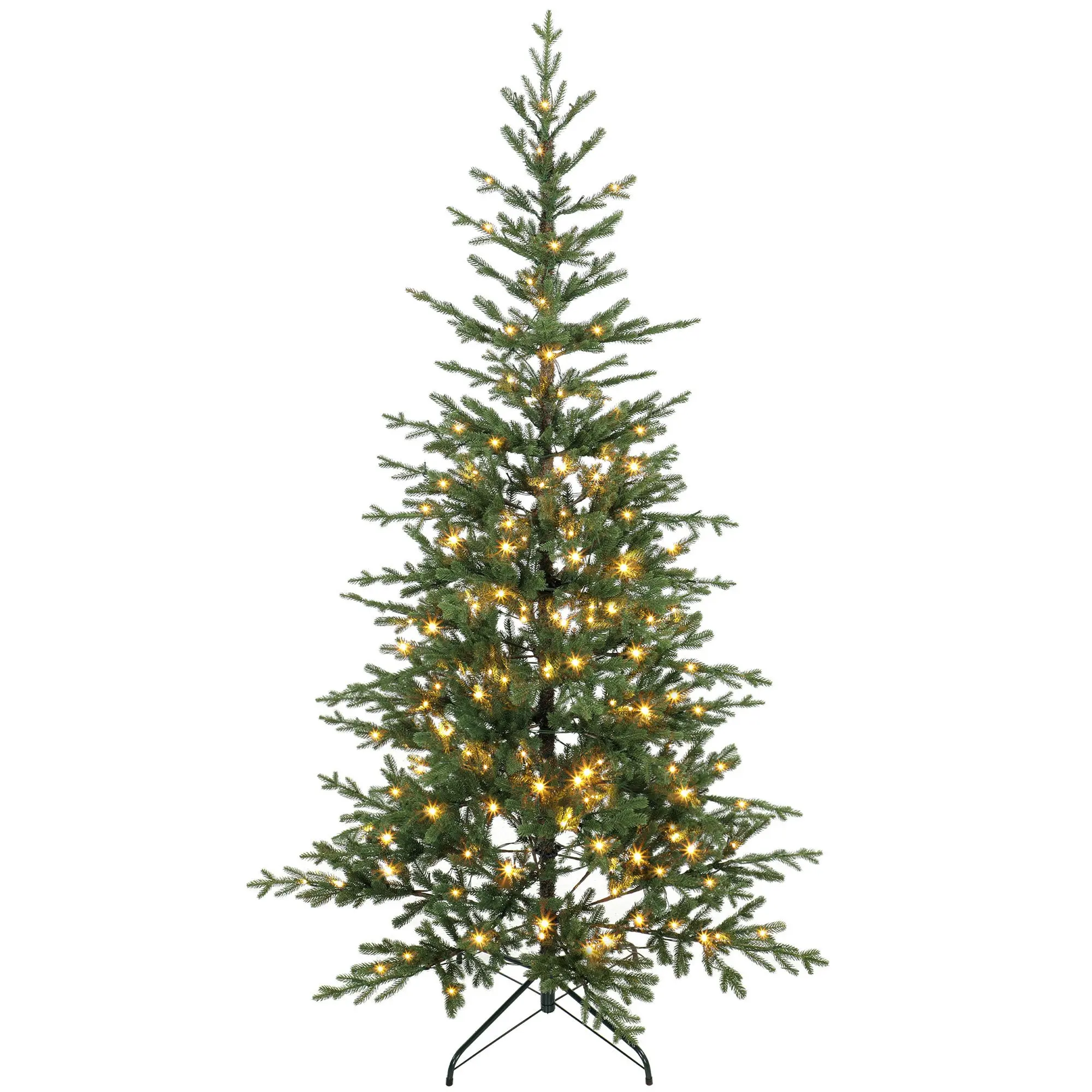6ft Prelit Downswept Hinged Xmas Tree with 200 Warm White LEDs, 8 Modes, Green