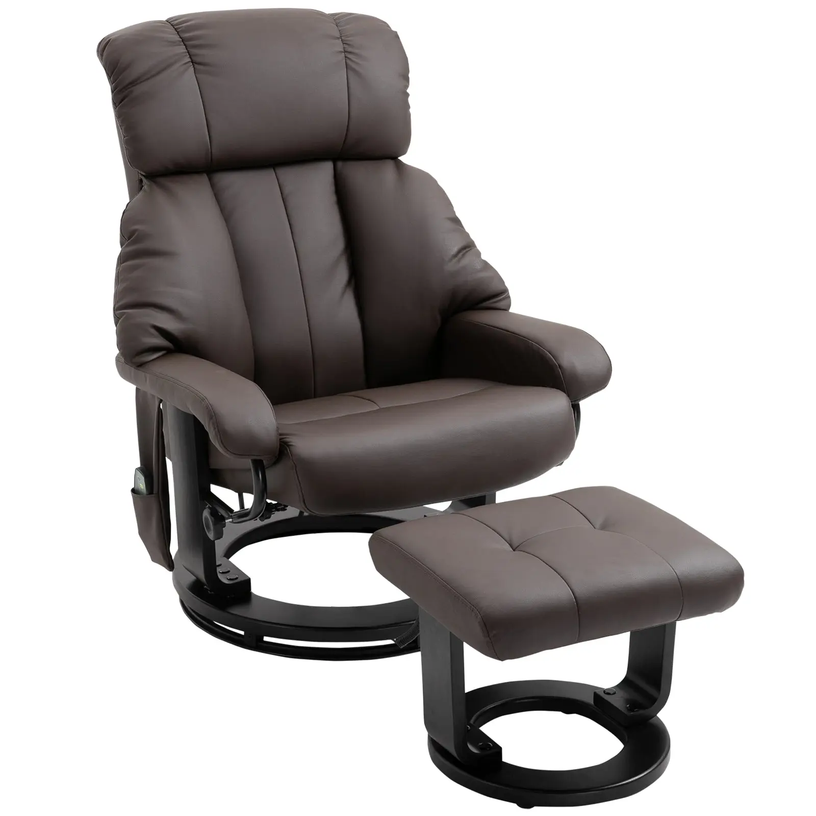 360° Swivel Massage Recliner with Ottoman, 10-Point Vibration, Brown PU Leather