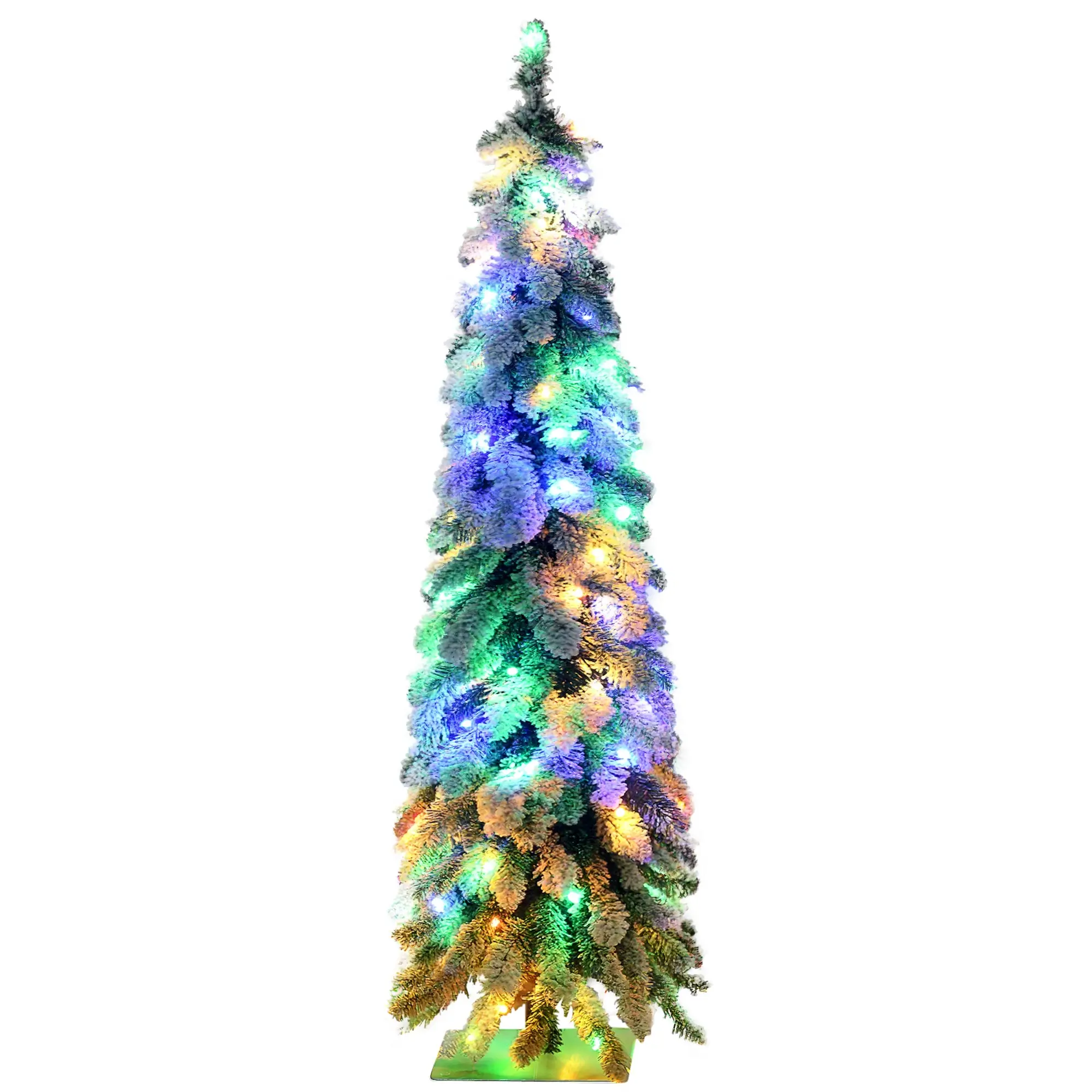 4' Slim Frosted Christmas Trees, w/ Warm White or Colorful LED Lights, Downswept Shape