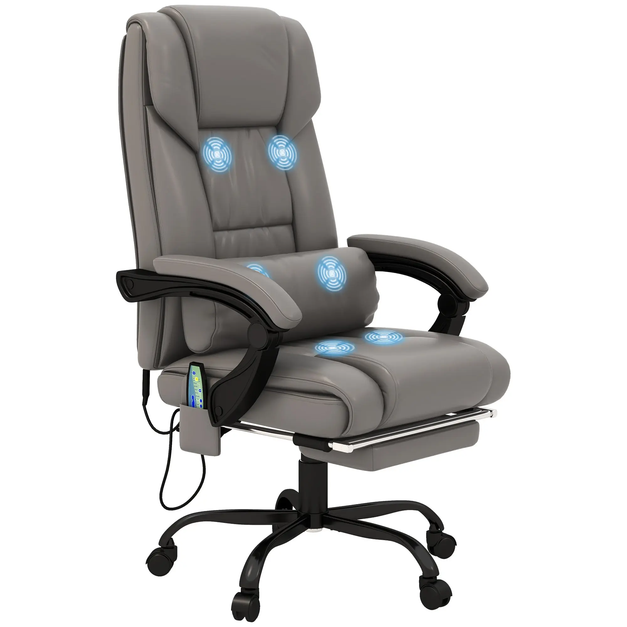 6 Vibrating Points Massage Office Chair, High Back Reclining Chair w/ Footrest, Gray
