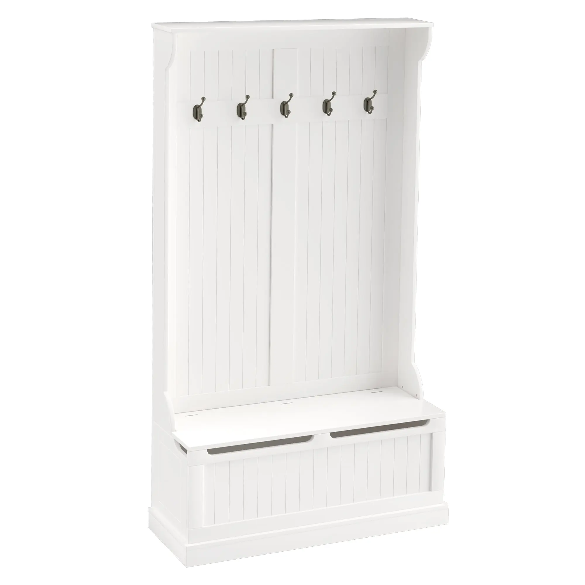 3-in-1 Entryway Bench, Coat Rack, Hall Tree, Shoe Storage & 5 Hooks, Cream White