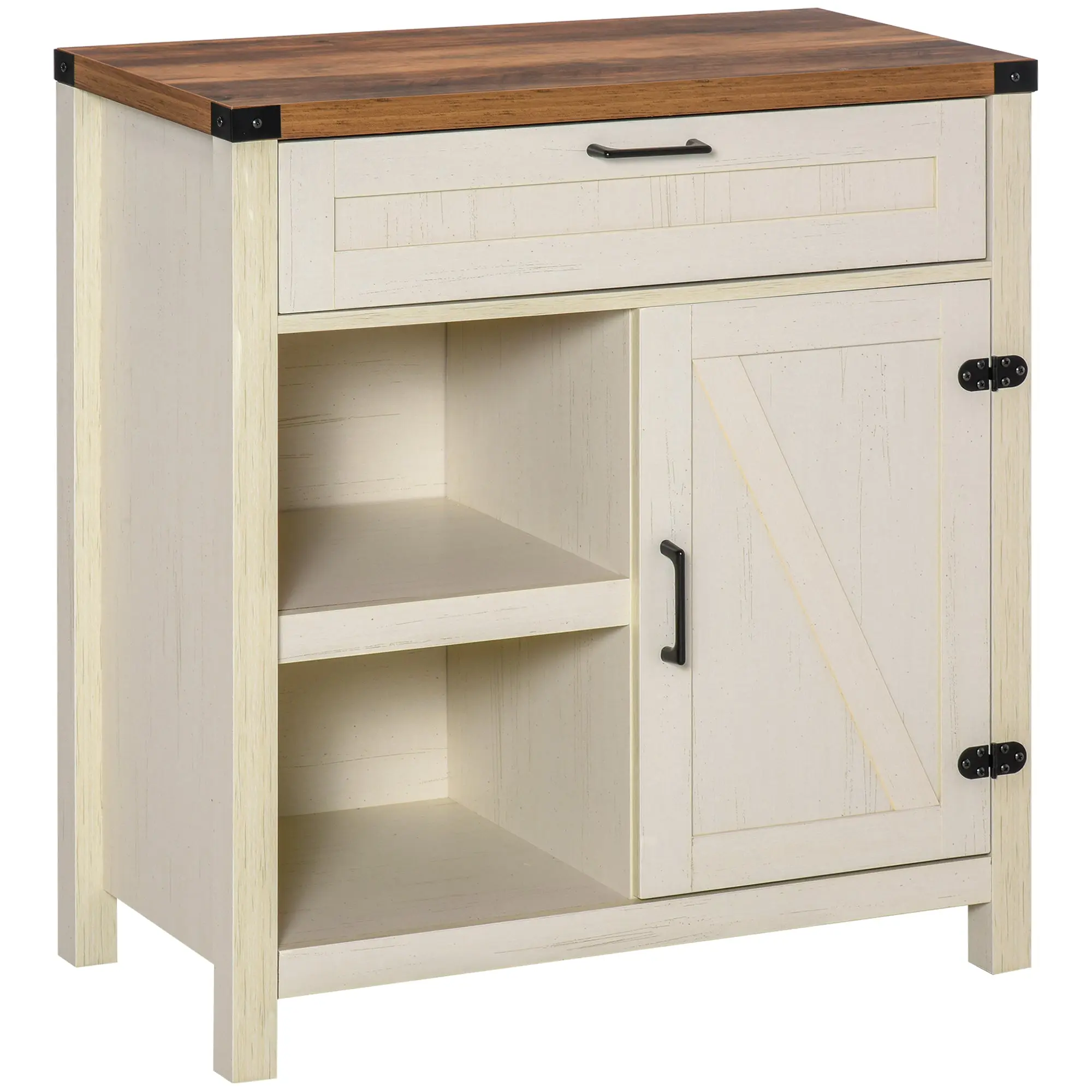 Farmhouse Sideboard with Rustic Barn Door & Drawer, White