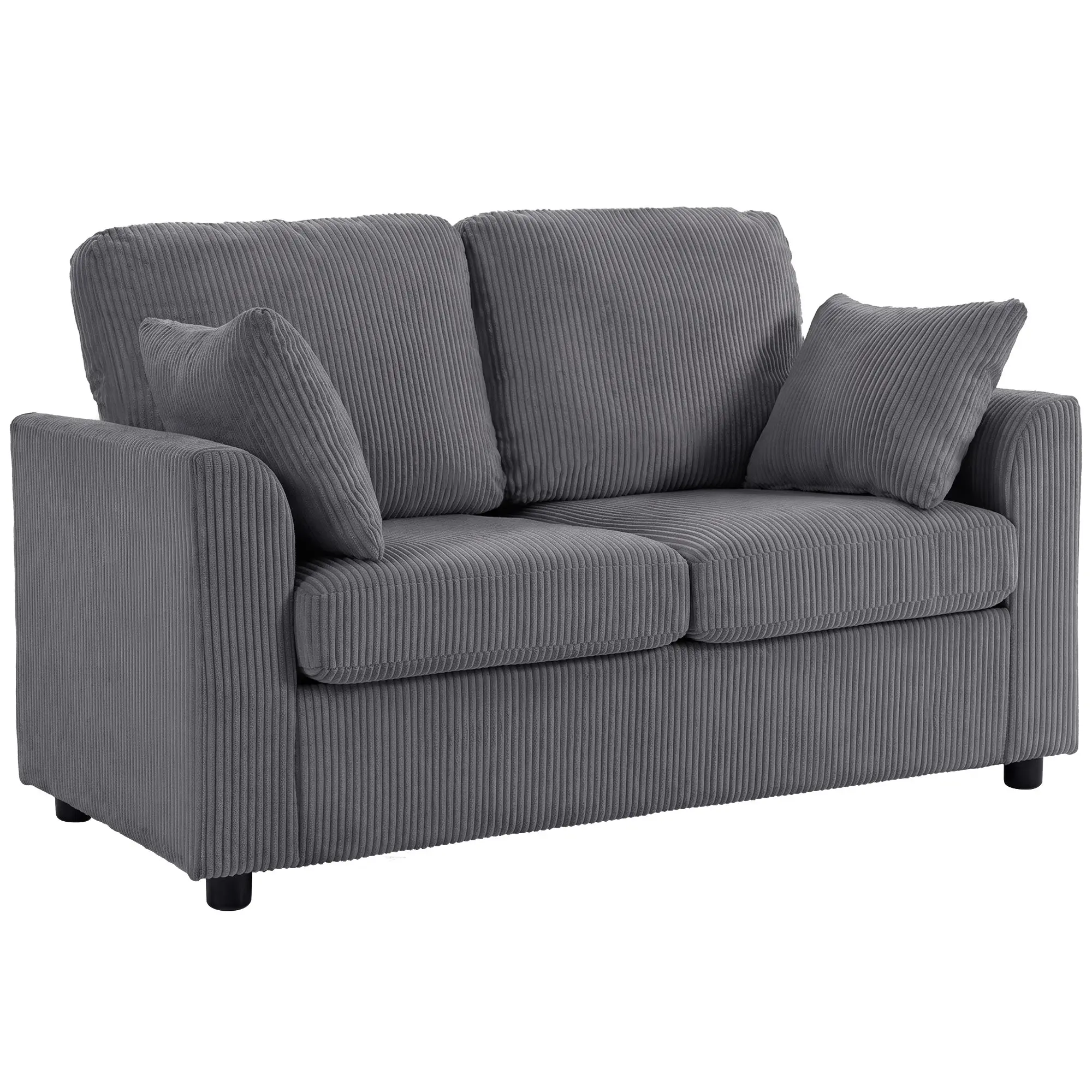 144cm Corduroy Loveseat Sofa with Spring Cushions, Wide Deep Seat & Plush Backrest, Dark Grey