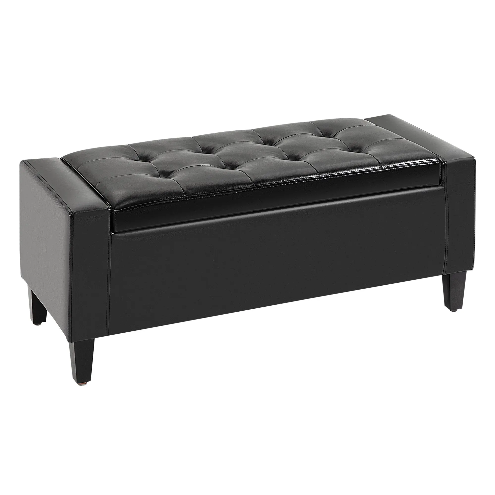PU Leather Storage Ottoman, Tufted Bench wirh Flipping Top, 92 x 40 x 40cm, Black