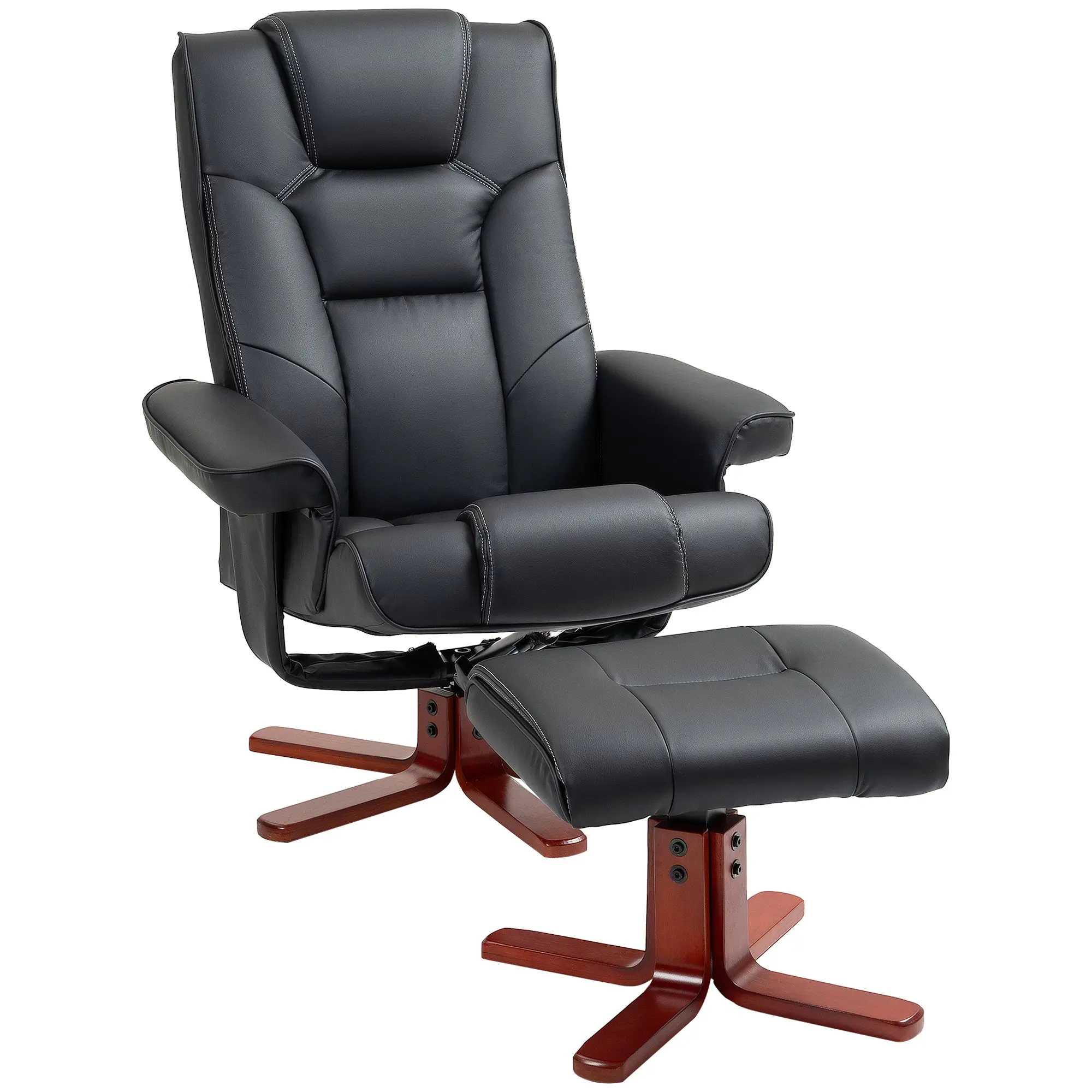 PU Leather Recliner with Footstool, Adjustable Backrest for Living Room, Black