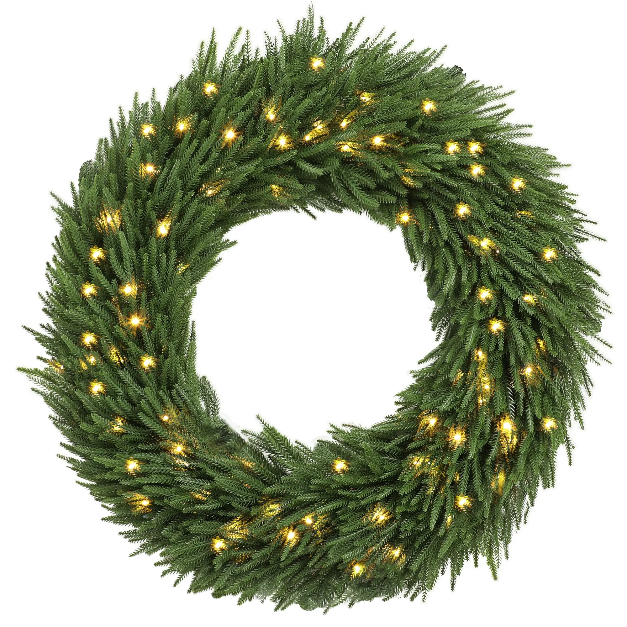 36 in Pre-Lit Norfolk Pine Christmas Wreath in Green with 100 LEDs, 560 Tips