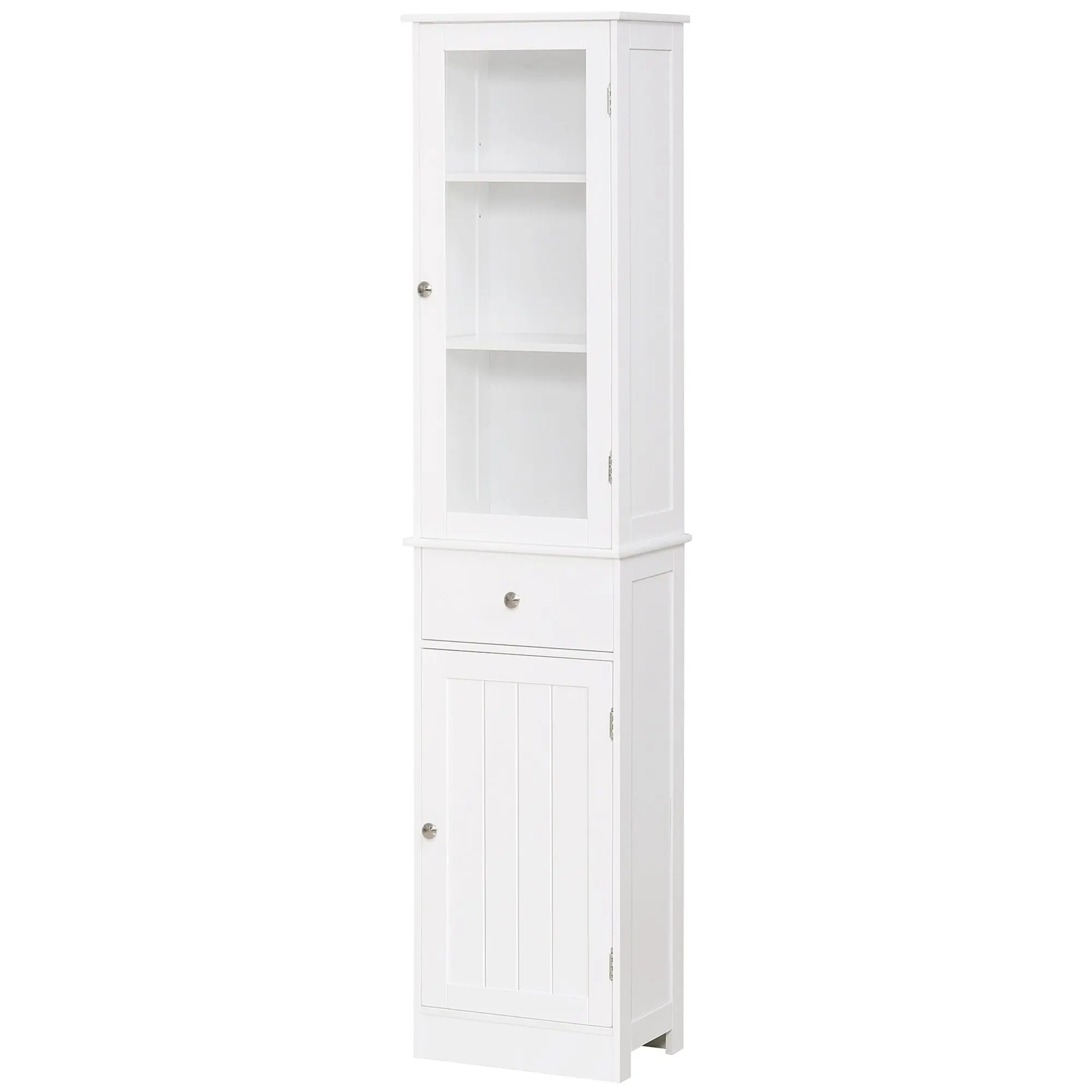 Tall Bathroom Cabinet, Narrow Storage Cabinet with Acrylic Door, Drawer & 3 Shelves, White