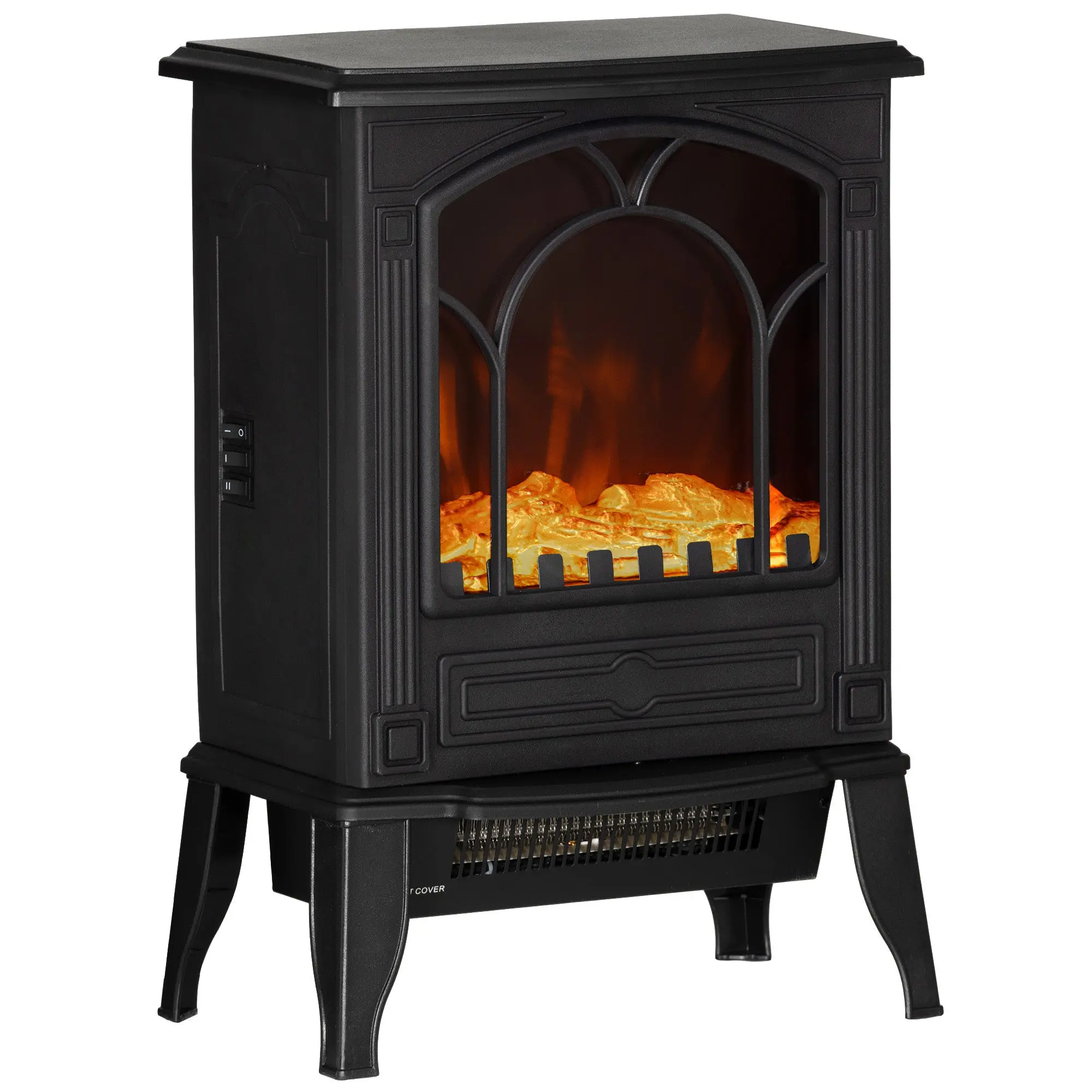 Electric Fireplace Heater Freestanding Stove with Flame Effect Effect 750W/1500W Black