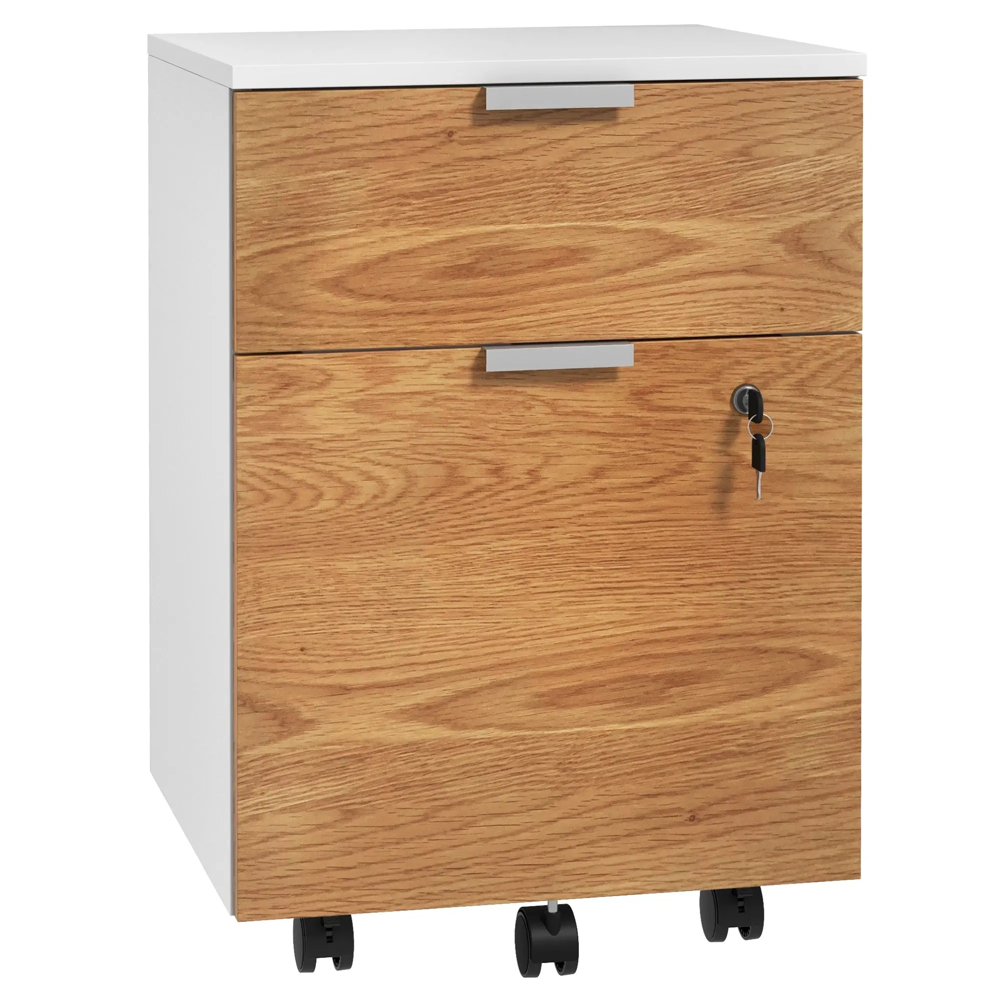 2-Drawer Mobile File Cabinet with Lock, Under-Desk Office Cabinet, Natural Wood Effect