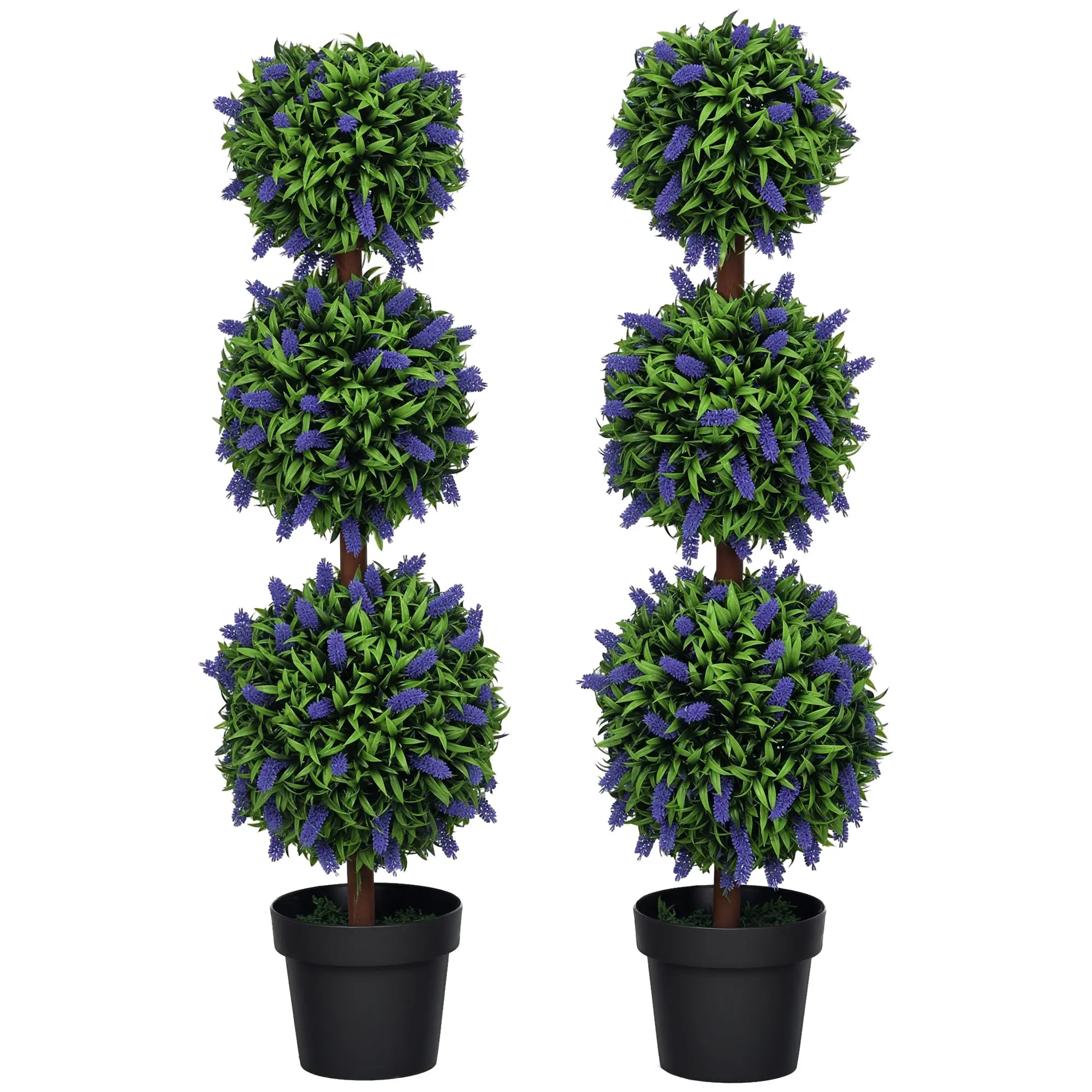 3.5ft Set of 2 Decorative Artificial Plants Ball Trees with Lavender Flowers in Pot Fake Plants, Green
