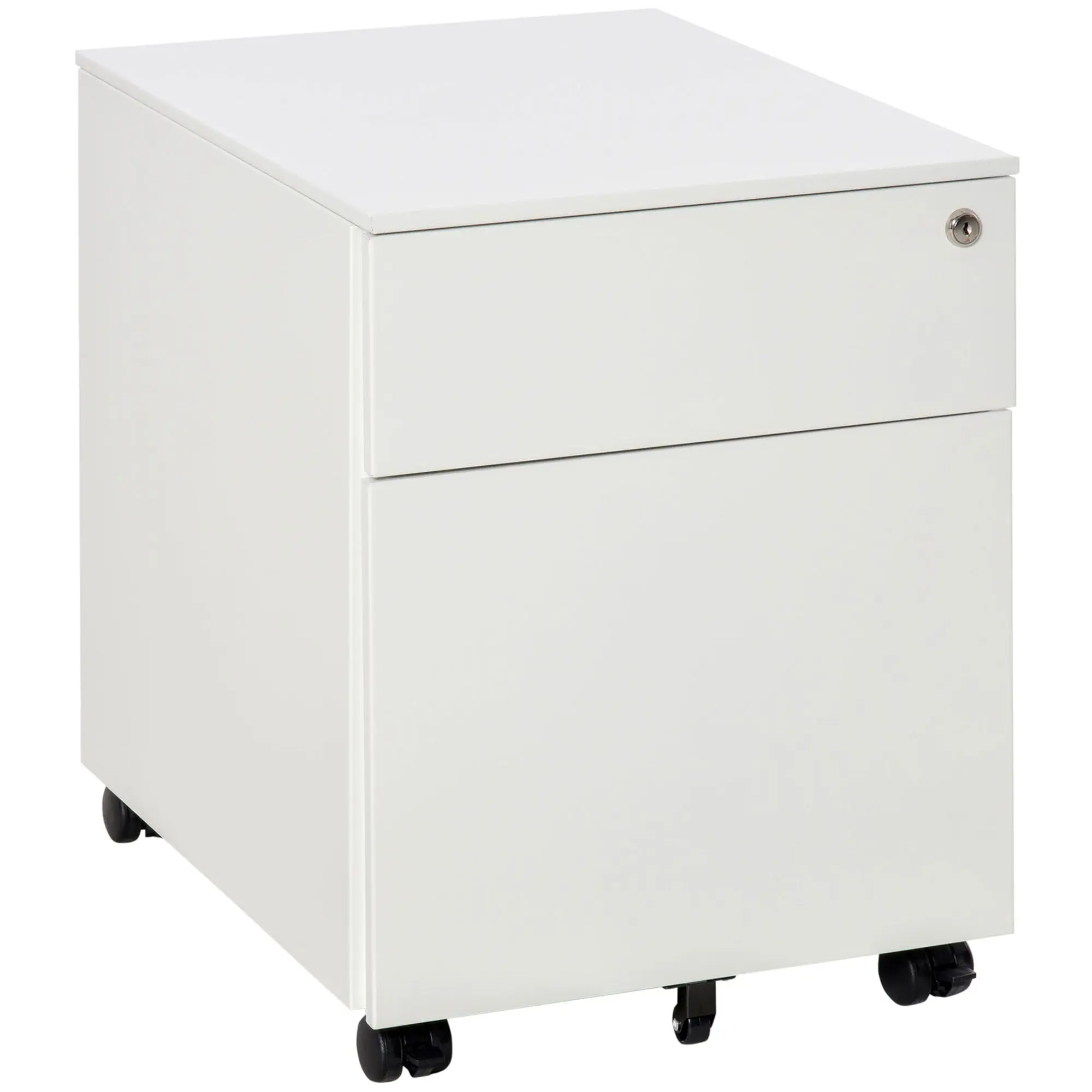 2 Drawer Steel Lockable Filing Cabinet with Wheels for A4 & Legal-sized Files, White